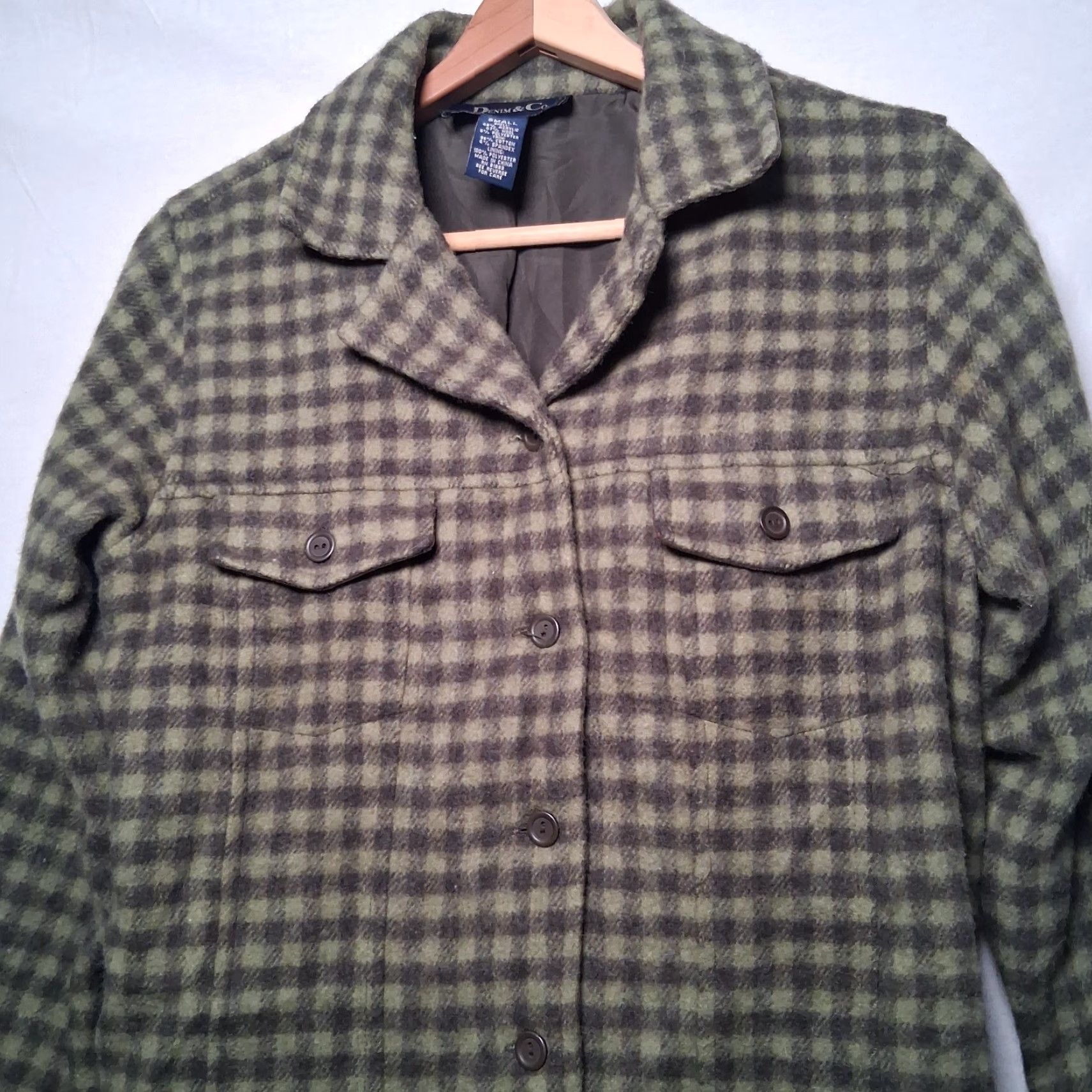 Denim & Co. VINTAGE Denim & Co Shirt Jacket Women S Green Plaid Wool Blend Button Up Size S / US 4 / IT 40 - 5 Thumbnail