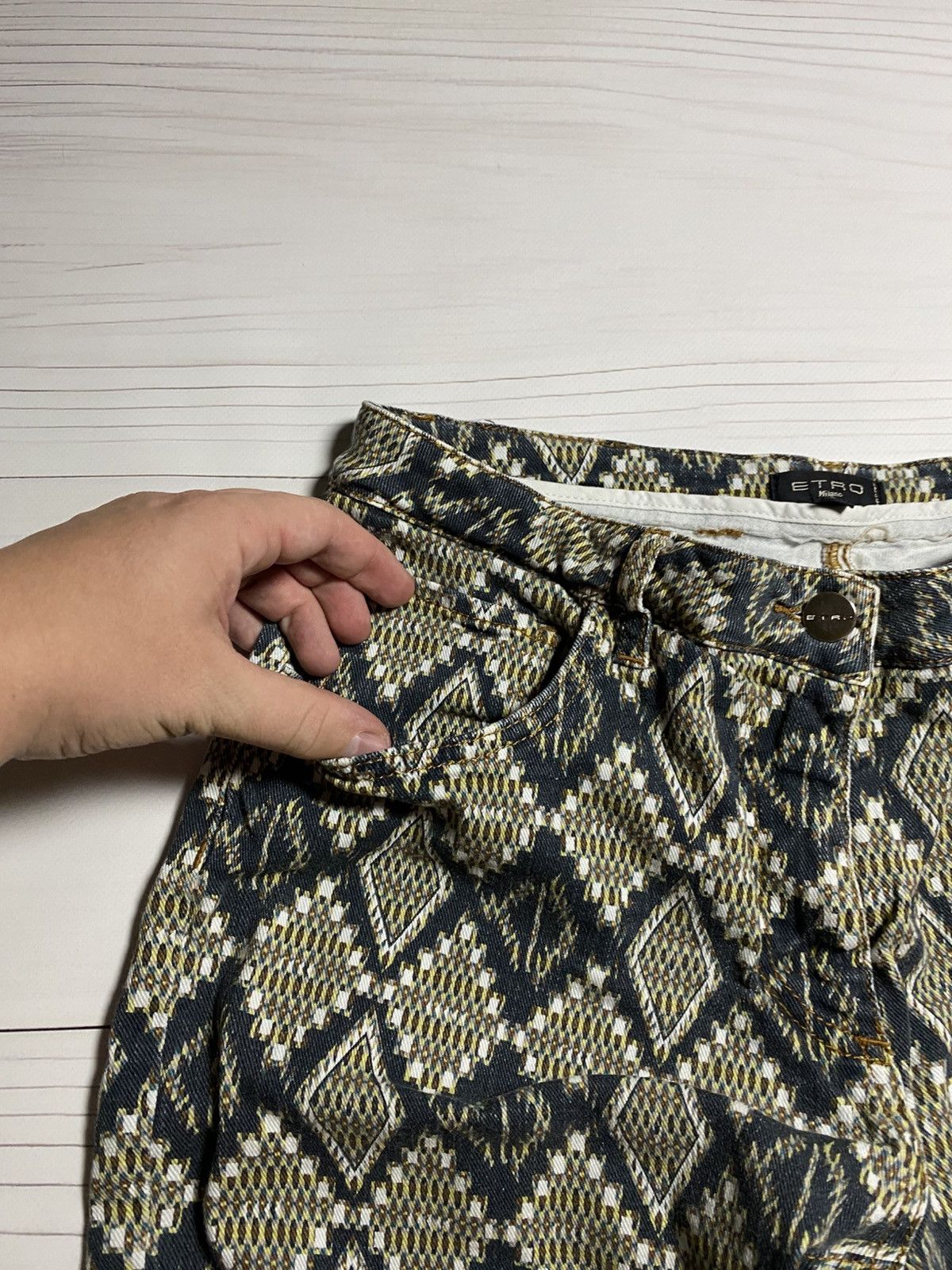 Designer × Etro Etro Jacquard Pattern Diamonds slim fit designer jeans Size 25" / US 0 / IT 36 - 12 Thumbnail