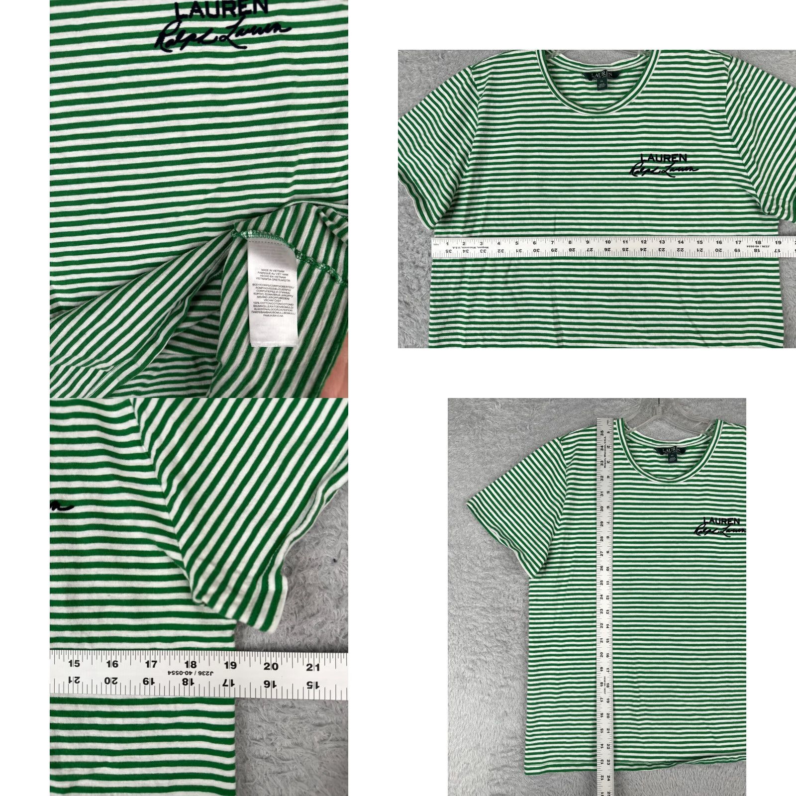 Polo Ralph Lauren Lauren Ralph Lauren Shirt Green Stripe Juniors Extra Large 100% Cotton Crew Neck Size XL / US 12-14 / IT 48-50 - 8 Thumbnail