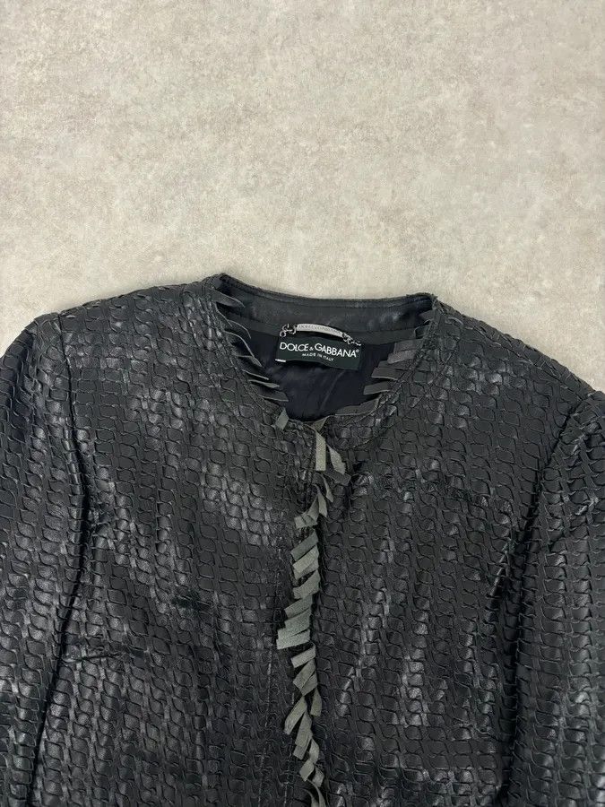 Dolce & Gabbana 2010s Dolce & Gabbana Black Leather Perfored Jacket Size M / US 6-8 / IT 42-44 - 4 Thumbnail