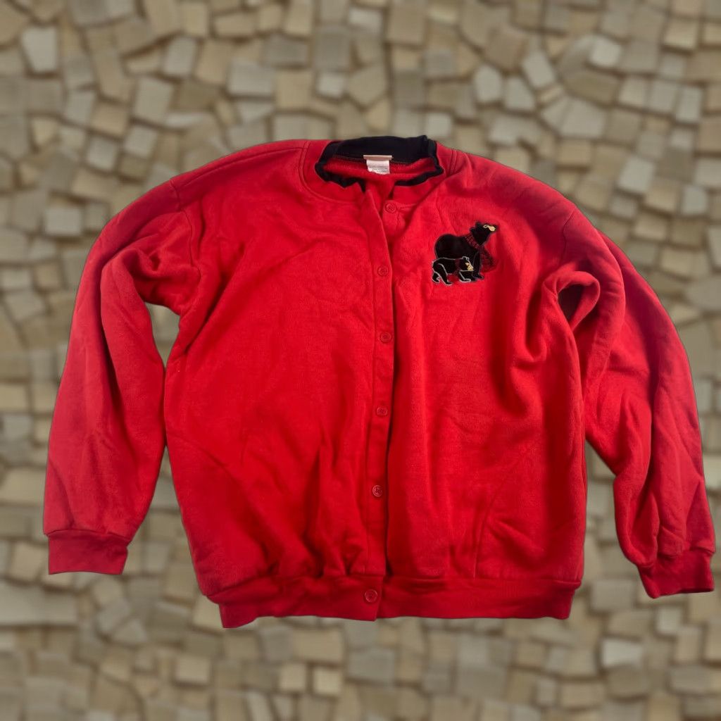 Vintage Artisan Jacket Women's XL Red Embroidered Bears Button Front Long Sleeve Military? No. Size XL / US 12-14 / IT 48-50 - 1 Thumbnail