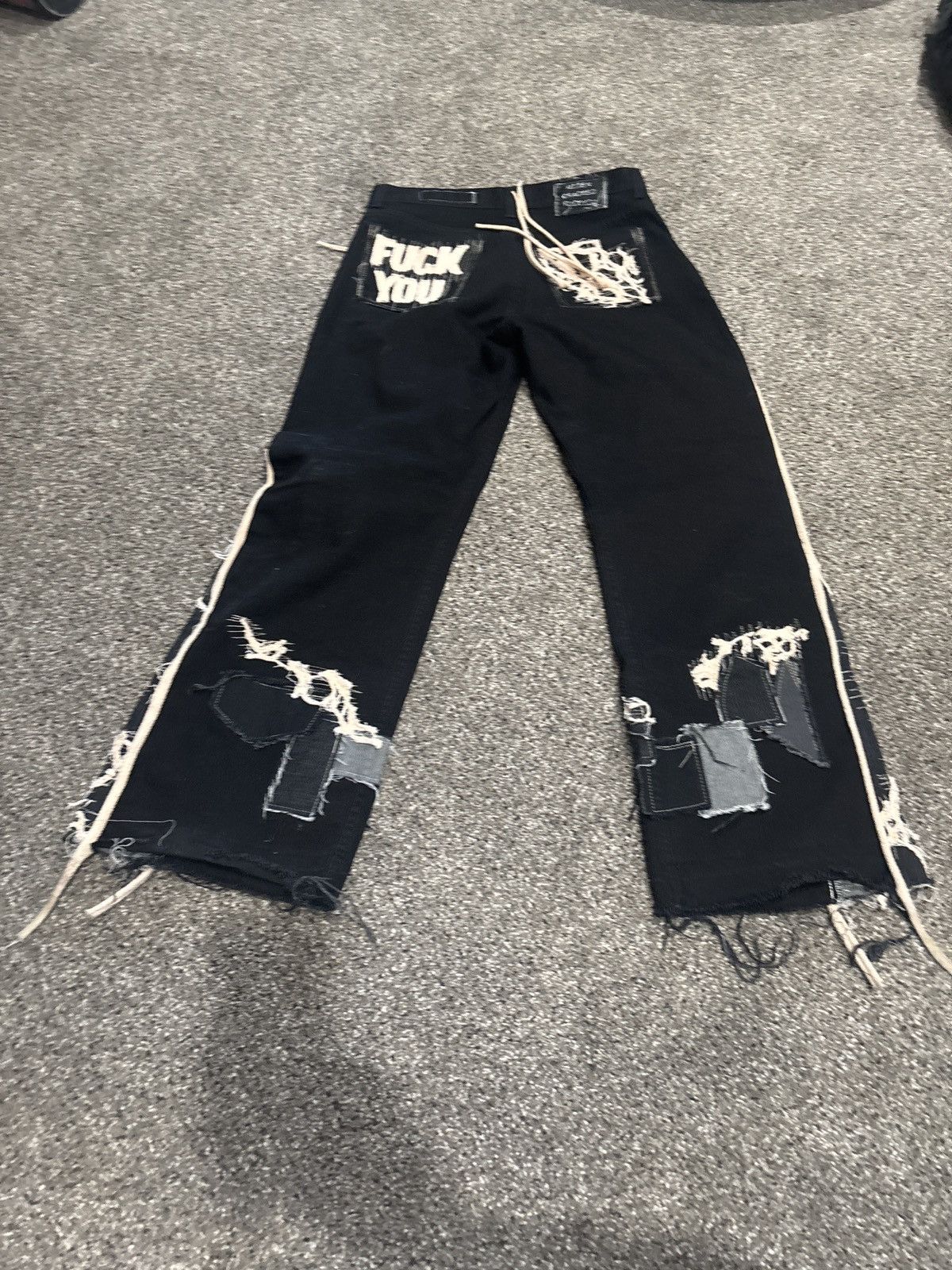 Vintage Black and turn one of one fuck you denim pants Size US 32 / EU 48 - 4 Thumbnail