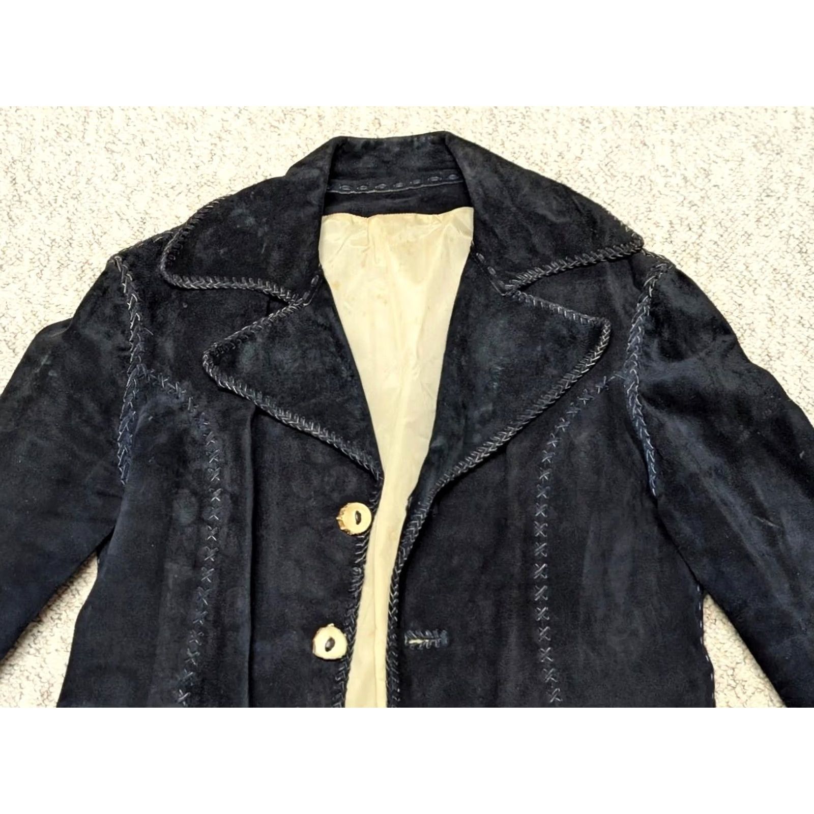 Vintage VINTAGE SUEDE LEATHER COAT XL BLUE HANDCRAFTED COWHIDE 1970s WESTERN WOMEN overcoat Coat XS? Size XL / US 12-14 / IT 48-50 - 4 Thumbnail