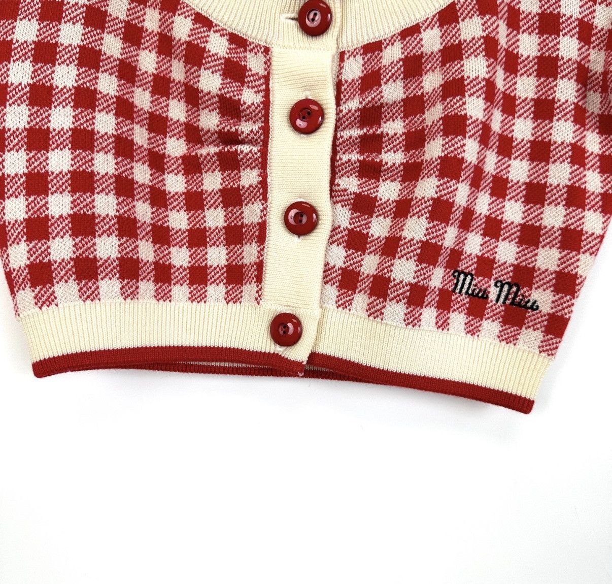 Miu Miu Miu Miu Red Houndstooth Wool Short Sleeve Cardigan K12 Size XS / US 0-2 / IT 36-38 - 6 Thumbnail