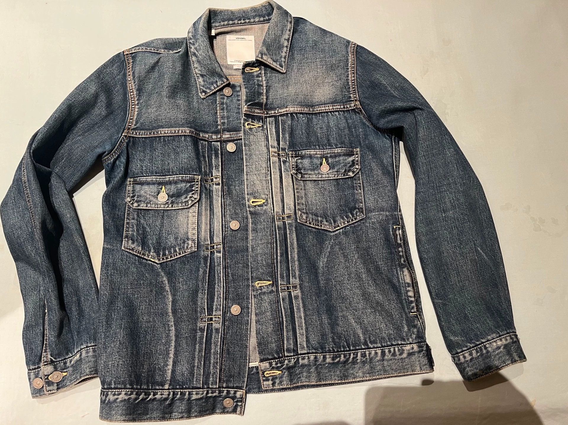 Visvim Snakeskin yellow mud wash jeans jacket