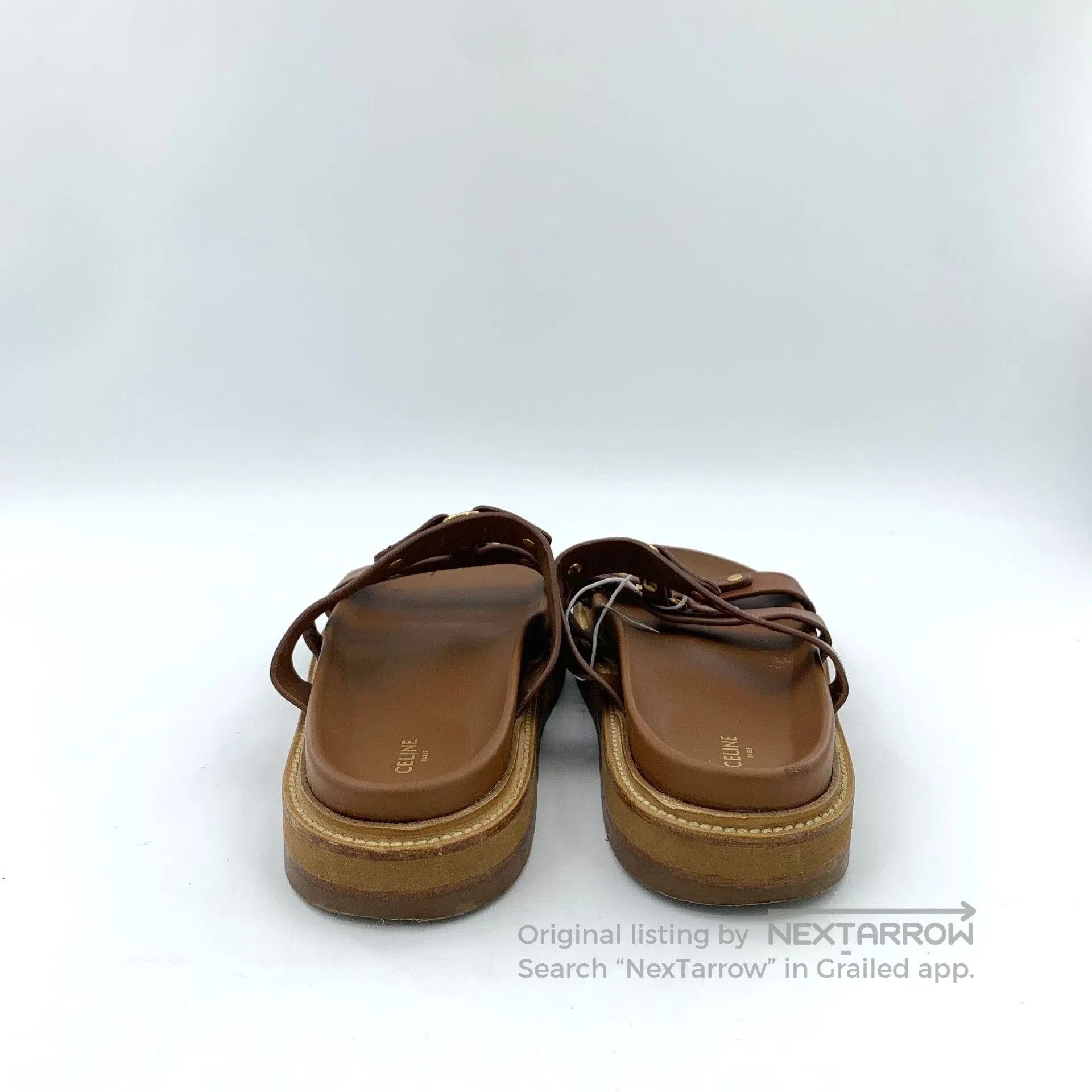 Celine Celine Brown Leather Triomphe Buckle Flat Sandals. Size US 8 / IT 38 - 4 Thumbnail