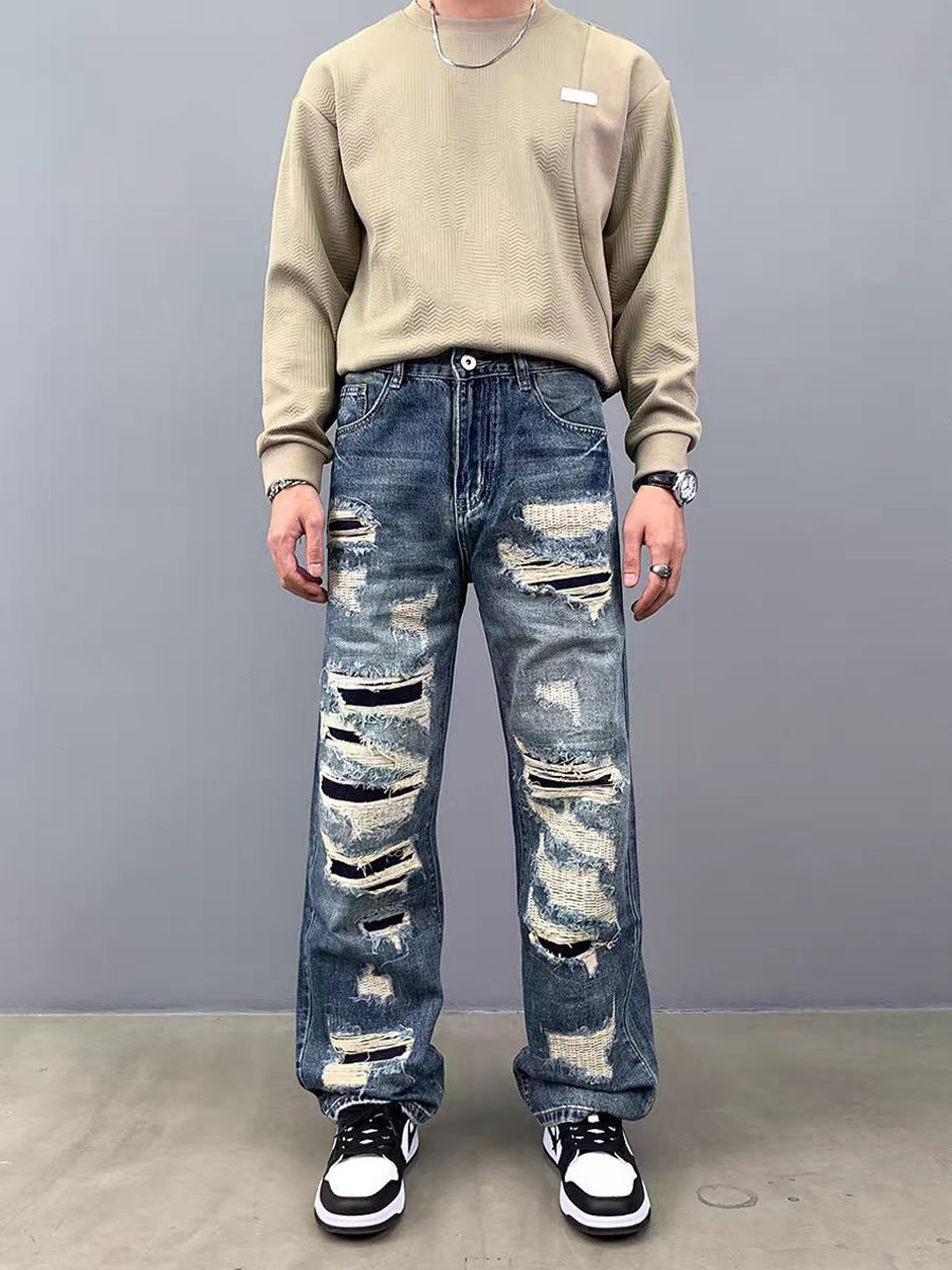 Japanese Brand × Vintage Washed and Aged Hole Patch Loose Hip Hop Jeans Size US 34 / EU 50 - 3 Thumbnail