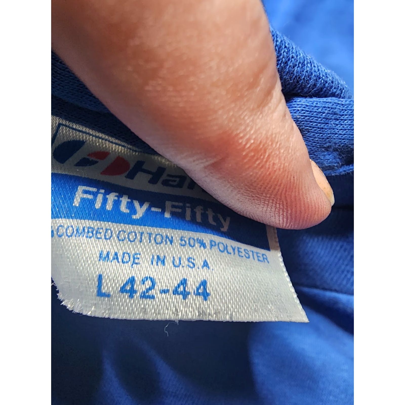 Hanes VINTAGE Hanes Fifty Fifty T Shirt Palm Tree - ST THOMAS - Blue - Size L - Short Sleeve Crew Neck Mens Shirt Size US L / EU 52-54 / 3 - 6 Thumbnail