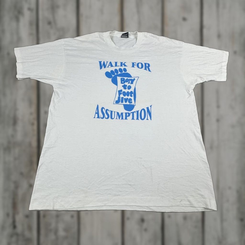 Fruit Of The Loom VINTAGE Walk for Assumption Shirt Mens XL White Born to Foot Jive Made USA 90s Size US XL / EU 56 / 4 - 1 Thumbnail