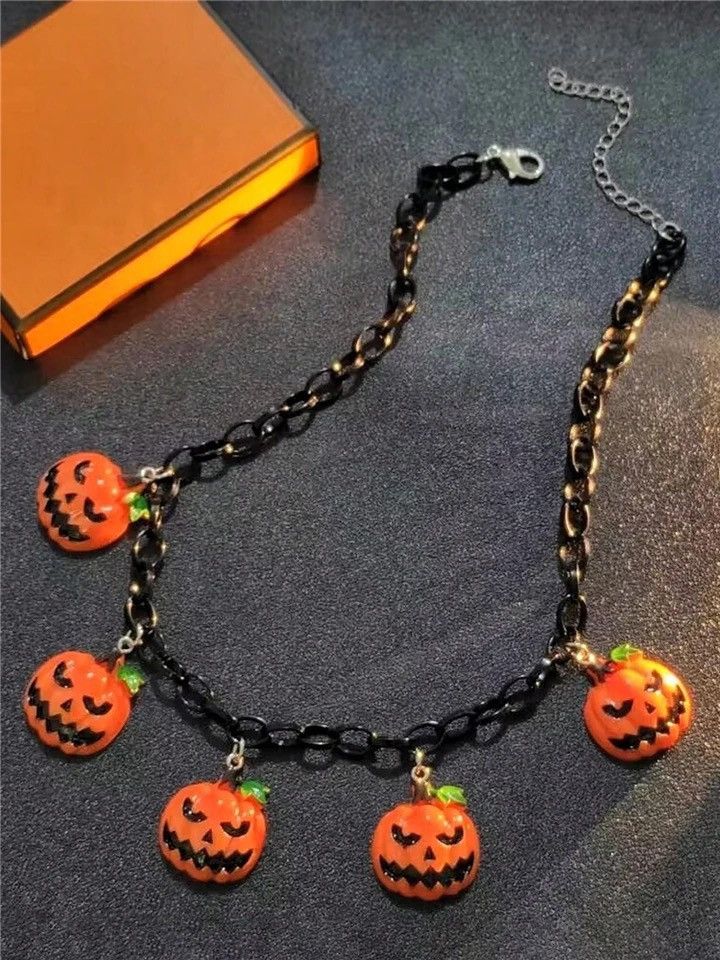 Vintage Retro Goth Halloween Pumpkin Necklace Size ONE SIZE - 2 Thumbnail