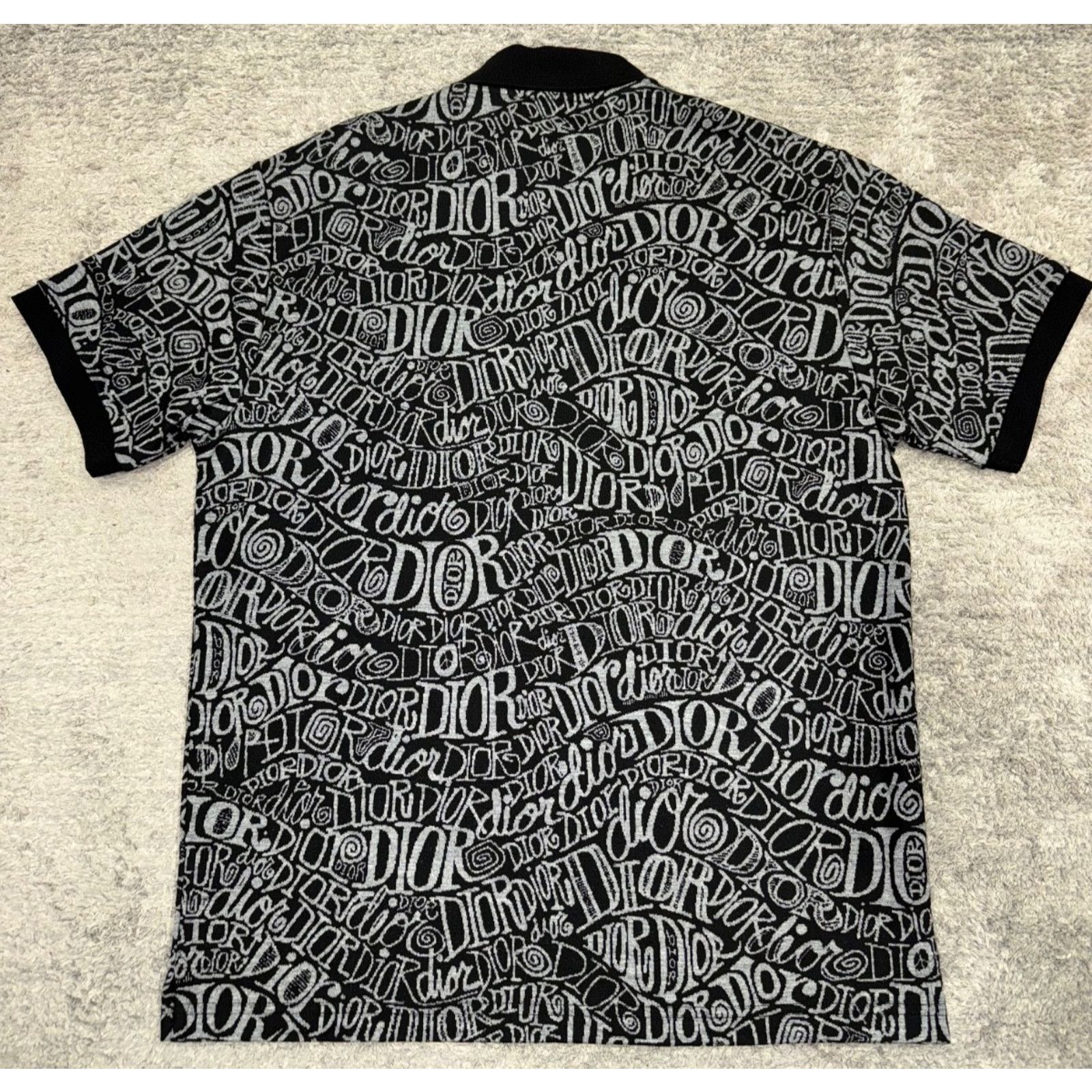 Dior Shawn Stussy Black Grey Swirl Graffiti Collared Polo