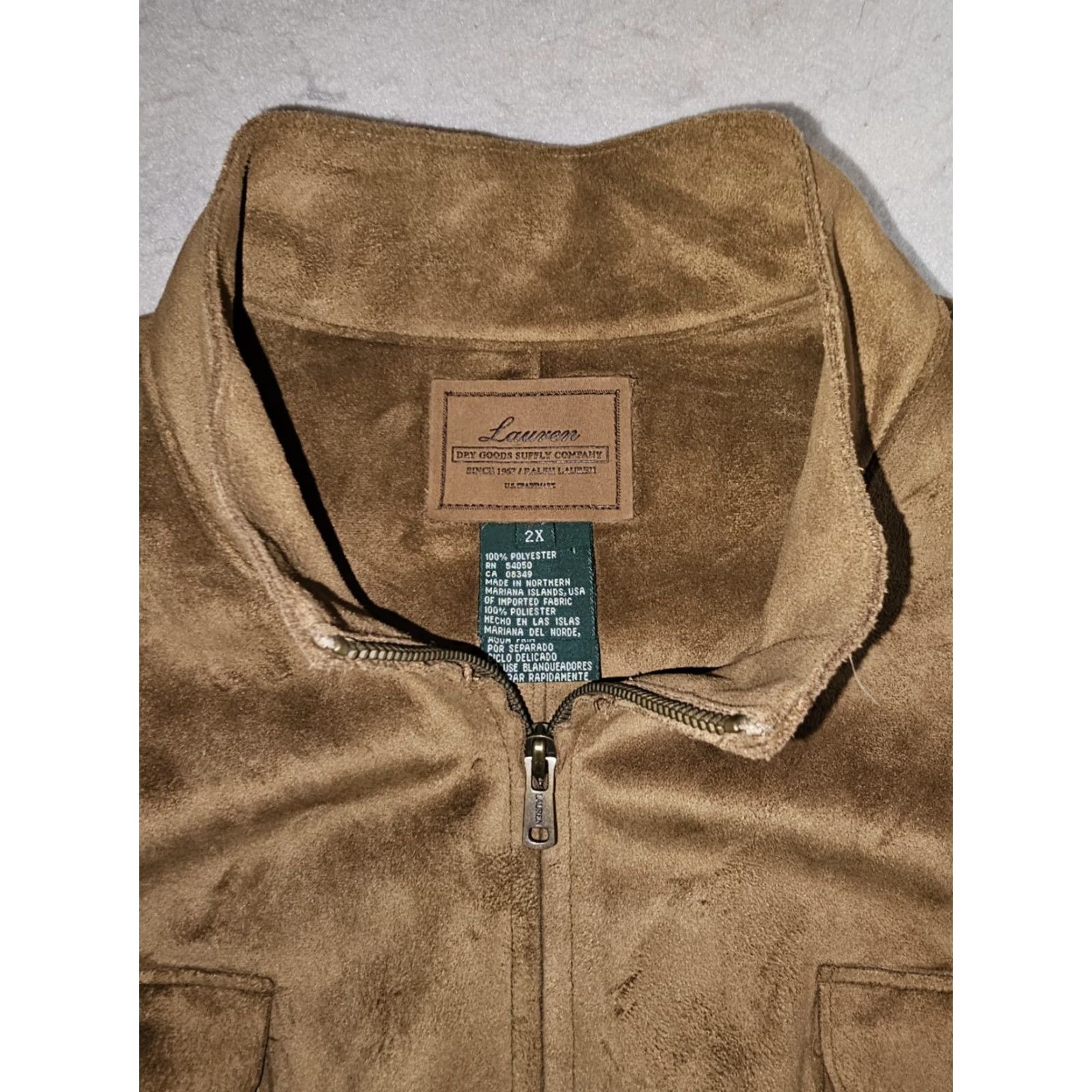 Ralph Lauren VINTAGE Lauren by Ralph Lauren Dry Goods Supply Co. Faux Suede Full Zip Vest 2X Tan Brown Western Size US XXL / EU 58 / 5 - 3 Thumbnail