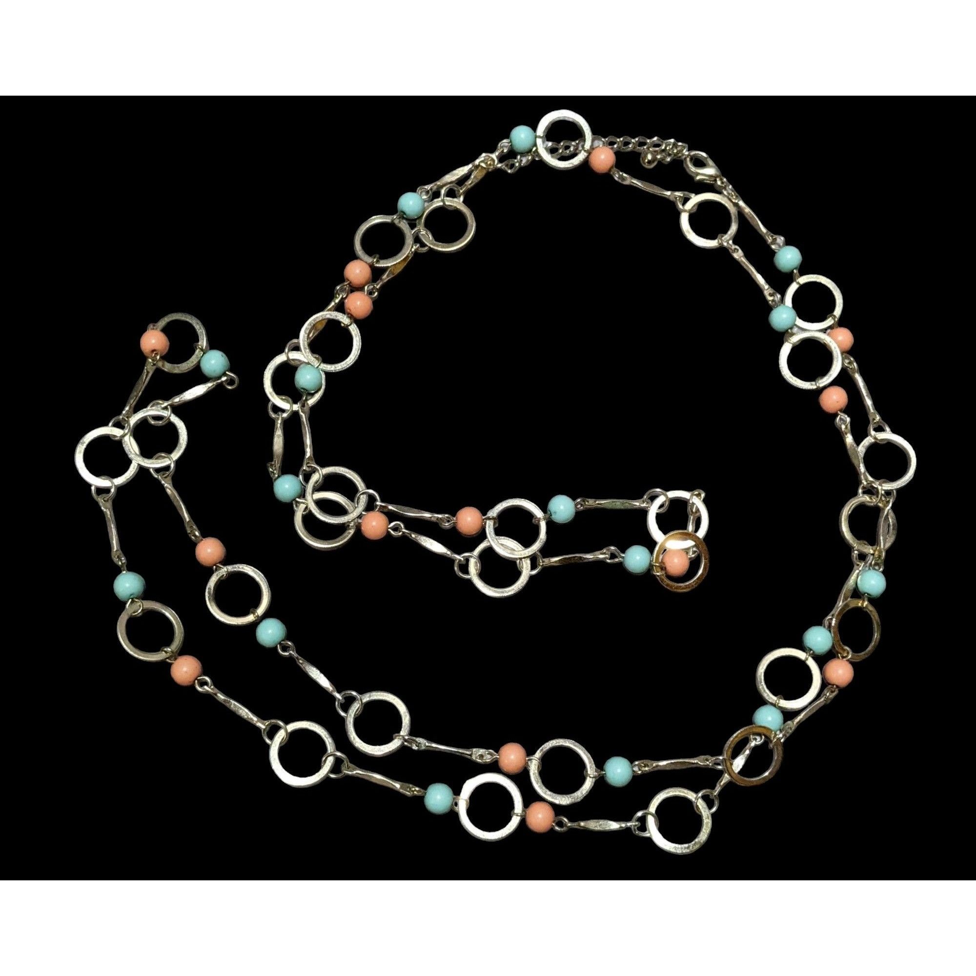 Other Retro Hoop Link Pink And Blue Beaded Necklace Size ONE SIZE - 1 Thumbnail