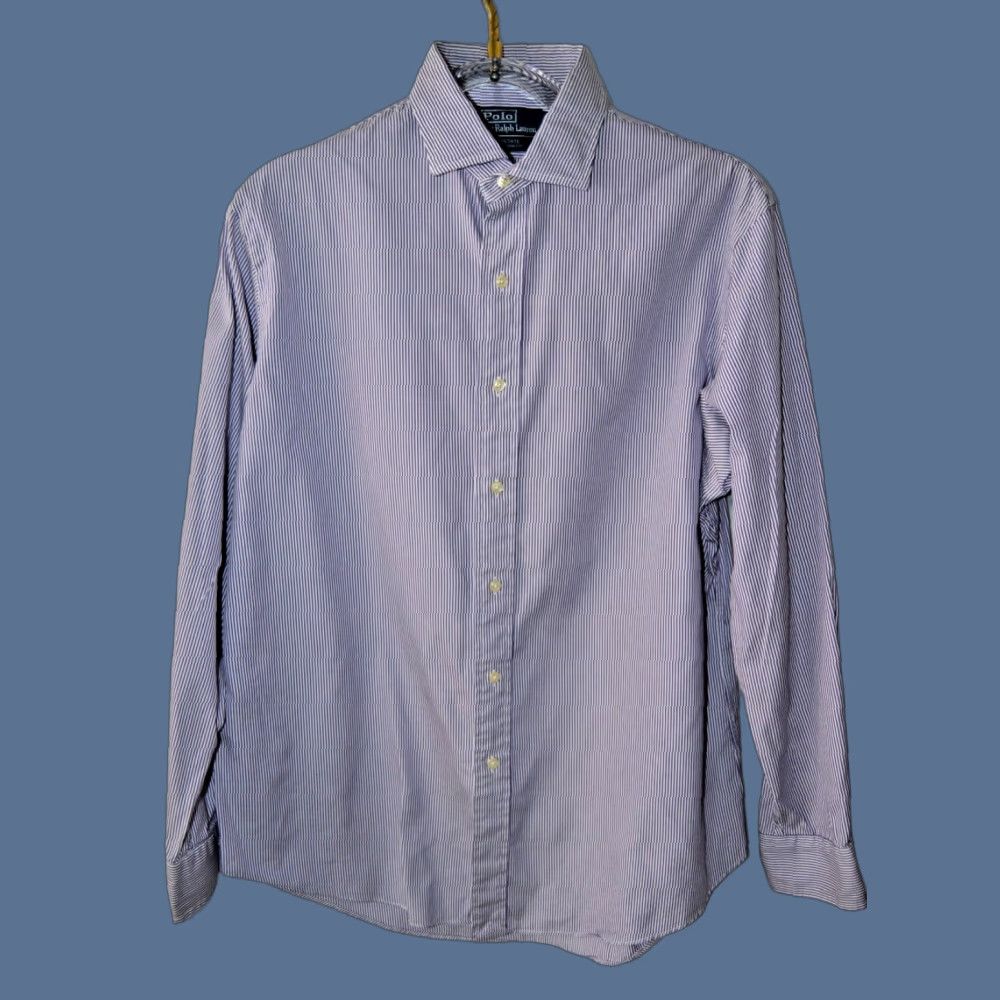 Polo Ralph Lauren VINTAGE Polo Ralph Lauren Dress Shirt Estate Custom Fit Purple Stripe 17 34/35 Mens Shirt Long Sleeve Cotton Size 46R - 1 Thumbnail