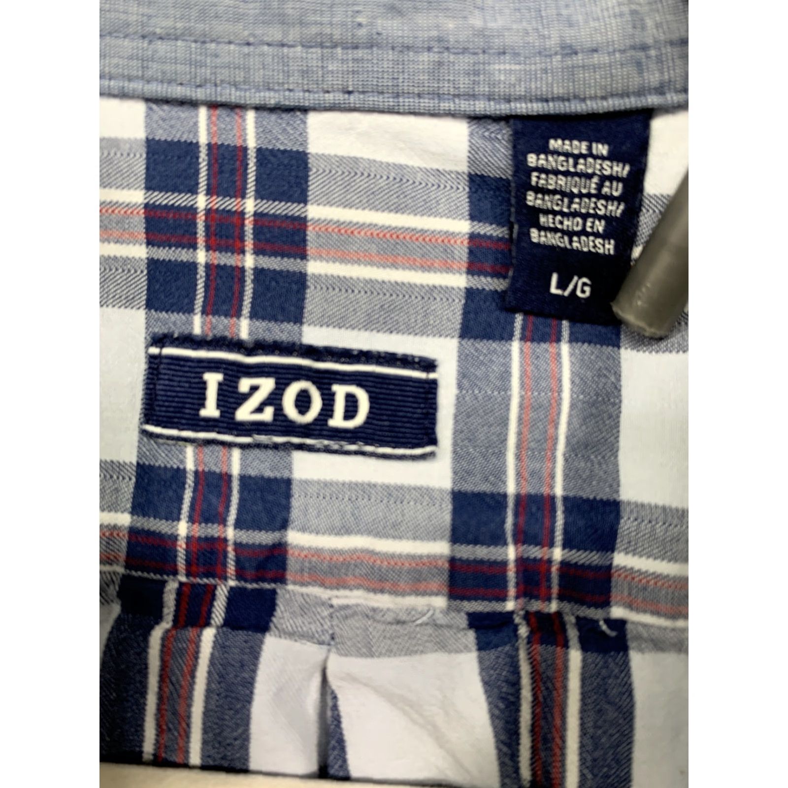 Izod IZOD Button Shirt Mens L Plaid 1 Pocket Button-Down Collar Blue White Red Casual Business Travel Shirt Size US L / EU 52-54 / 3 - 4 Thumbnail