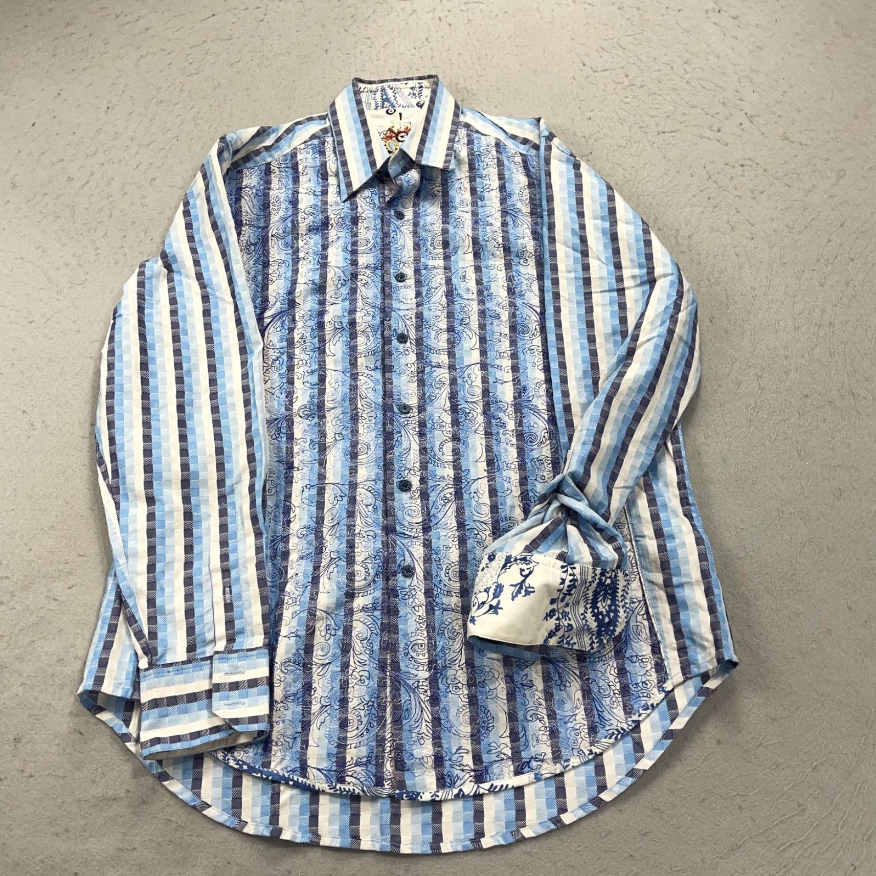 Robert Graham Robert Graham Shirt Mens M Blue Stripe Paisley Flip Cuff Button Casual Size US M / EU 48-50 / 2 - 2 Thumbnail