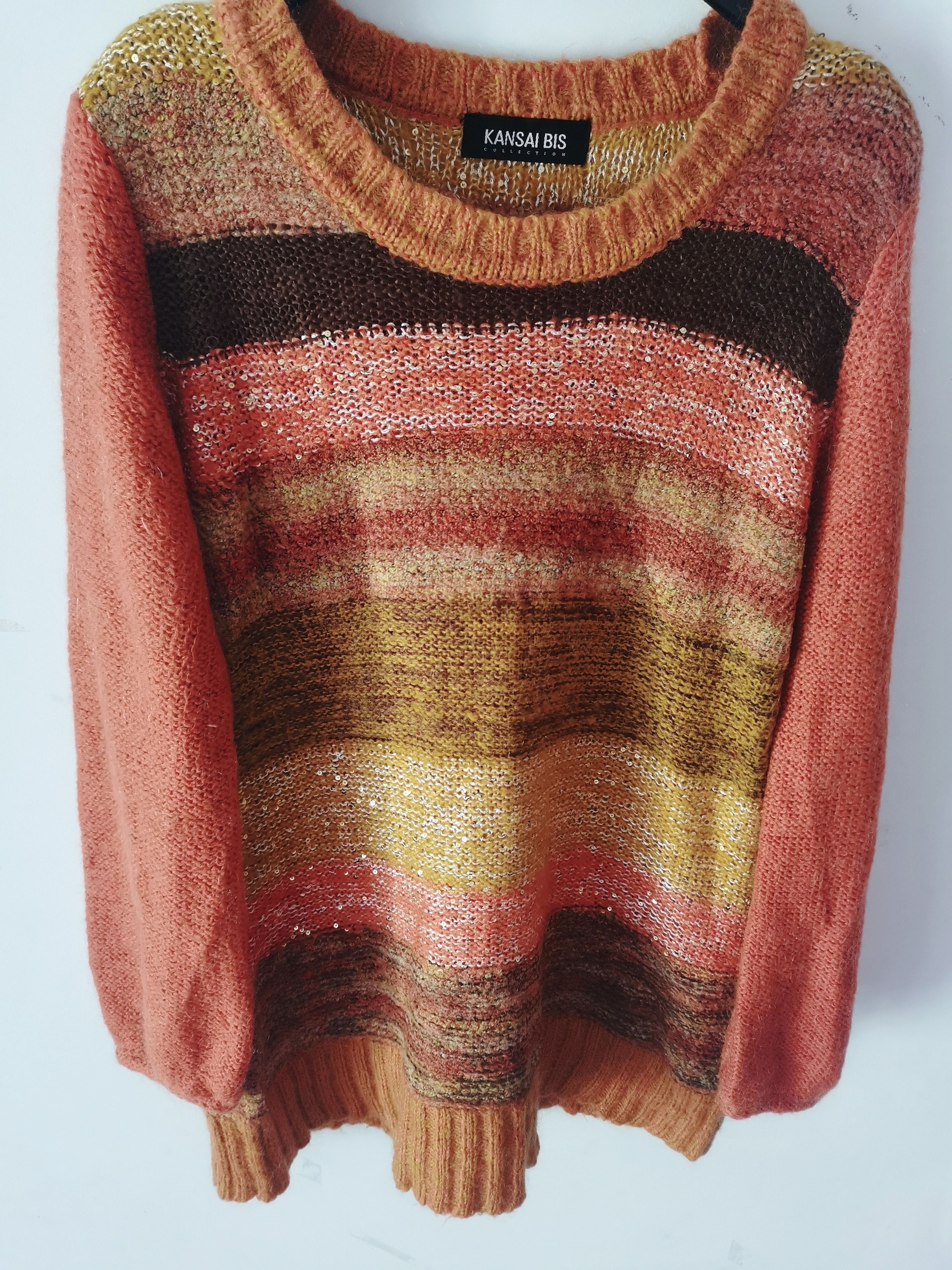 Japanese Brand kansai bias gradient sequin orange sweater Size L / US 10 / IT 46 - 2 Thumbnail