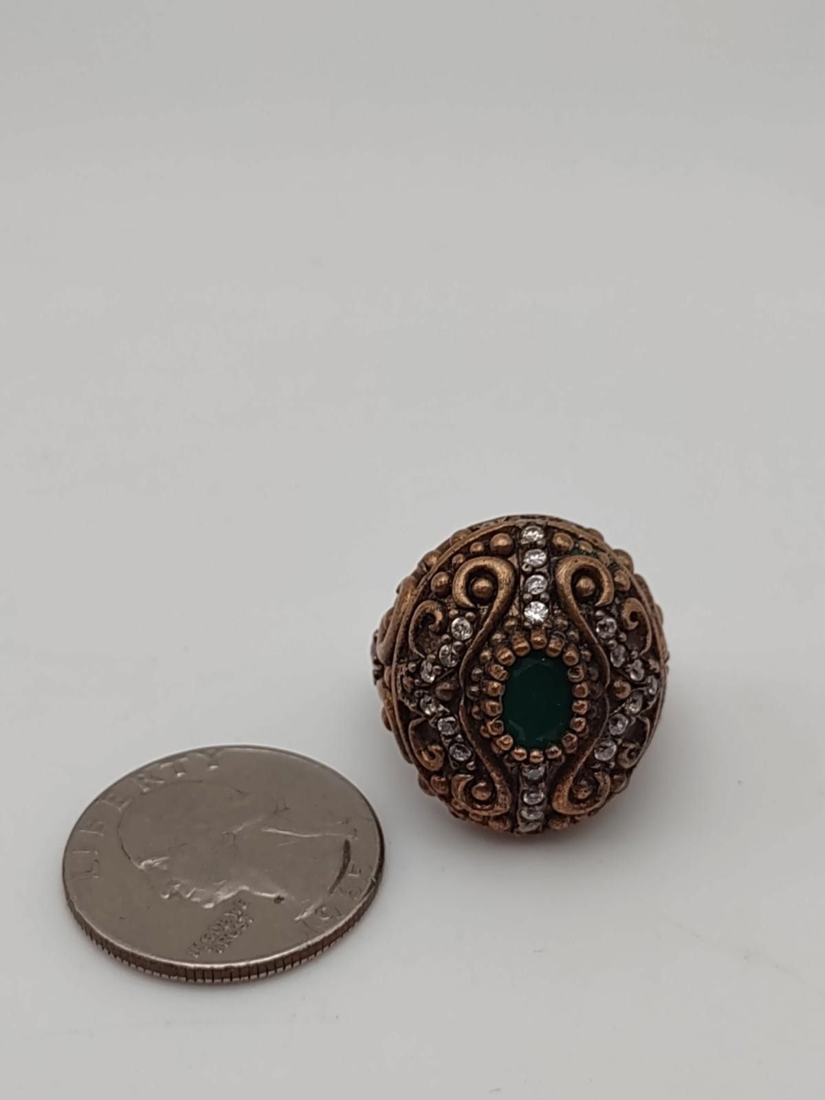 The Unbranded Brand Sterling 925 Ottoman Style Dome Ring Green Red Stones Size ONE SIZE - 2 Thumbnail