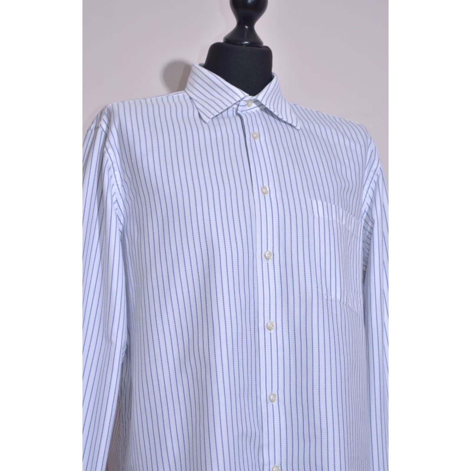 Pal Zileri Pal Zileri Men’s White Blue Striped Cotton Dress Shirt Jeans? Size 46R - 2 Thumbnail