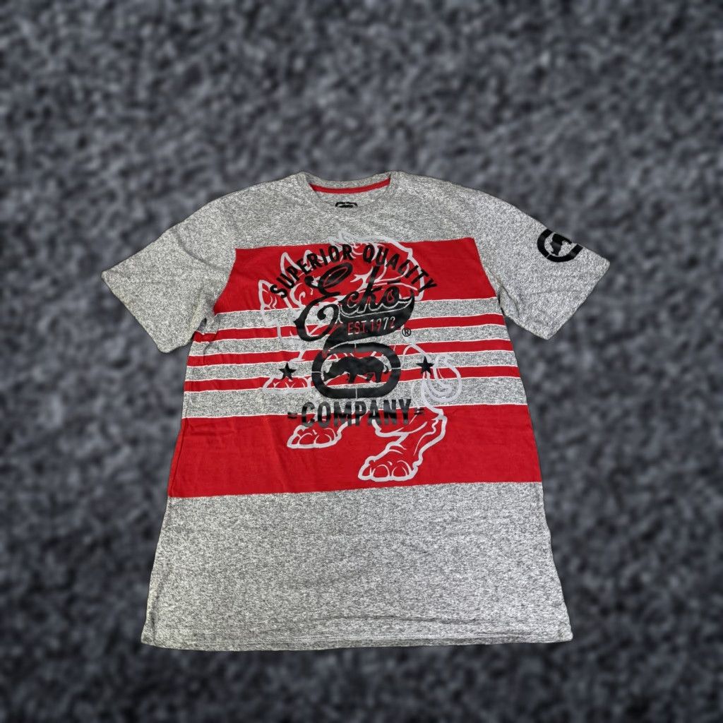 Ecko Unltd. Ecko Unltd. Shirt Mens L Gray Red Striped Logo Graphic Tee Top Cotton Crewneck Size US L / EU 52-54 / 3 - 1 Thumbnail