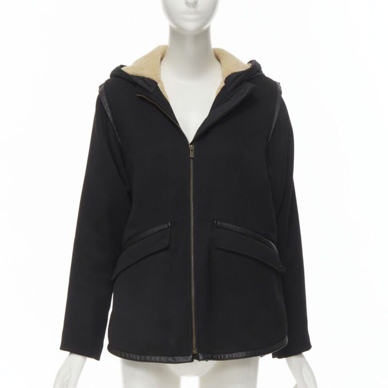 Maje MAJE black fully shearling lined leather trim flared back coat FR36 S Size S / US 4 / IT 40 - 1 Thumbnail
