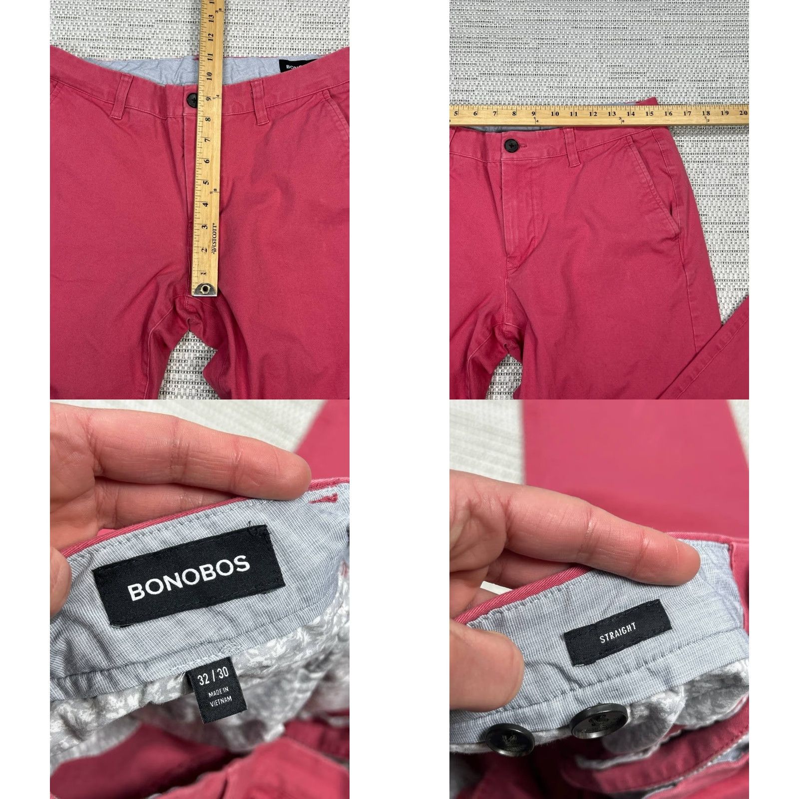 Bonobos Bonobos Chino Pants Mens 32x30 Pink Cotton Stretch Pockets Low Rise Straight Leg Size US 32 / EU 48 - 8 Thumbnail