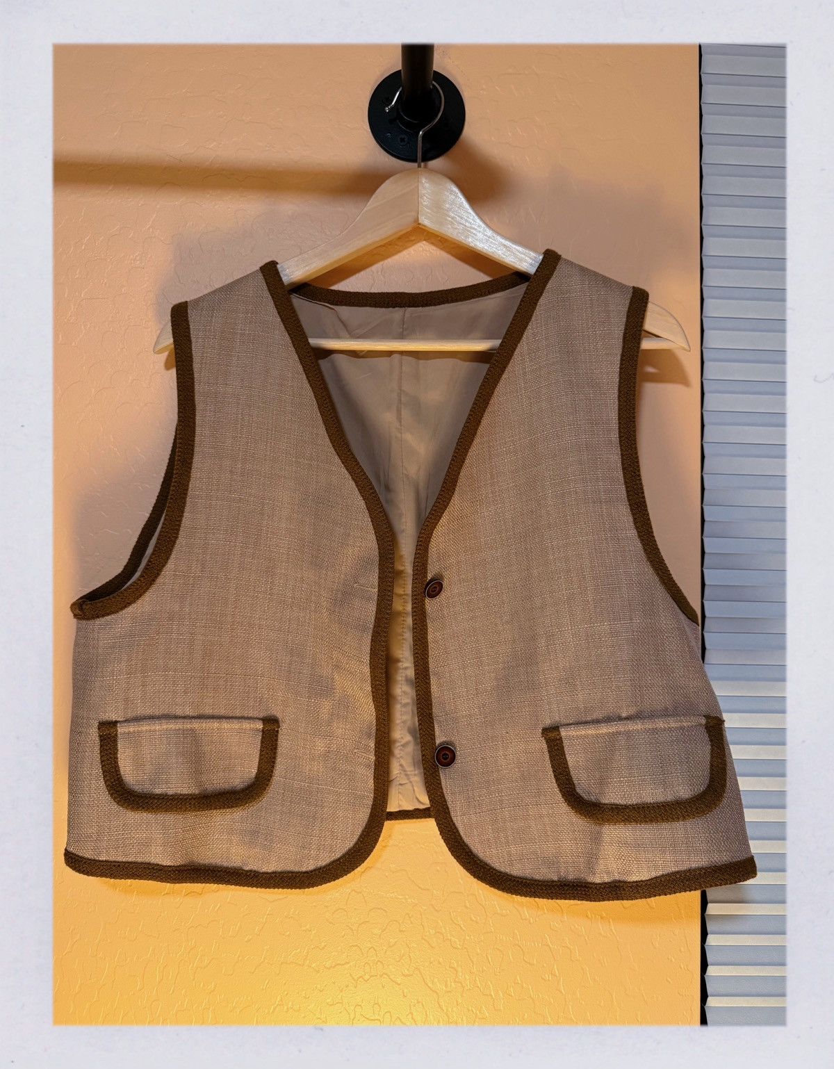Other Vintage-Inspired Beige Vest with Olive Trim – Cottagecore Size L / US 10 / IT 46 - 4 Thumbnail