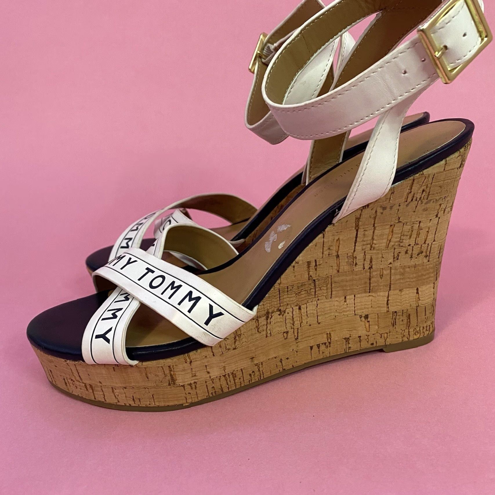 Tommy Hilfiger Tommy Hilfiger Women's Sandal Strappy Wedge Spell Out 4.5” TWKRESHA-C Size 9 M Size US 7 / IT 37 - 5 Thumbnail