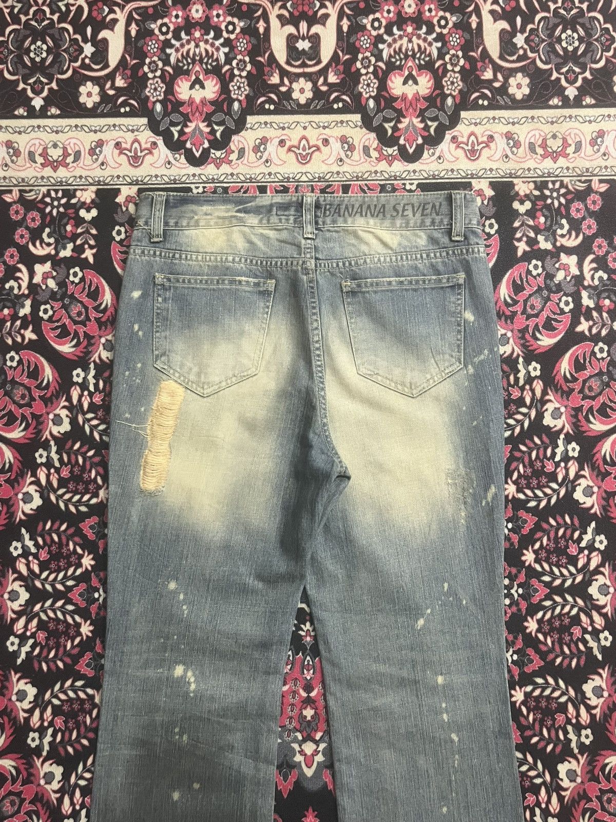 Japanese Brand Banana Seven Big Wave 877 Mud Washed Distressed Flare Jeans Size US 32 / EU 48 - 6 Thumbnail