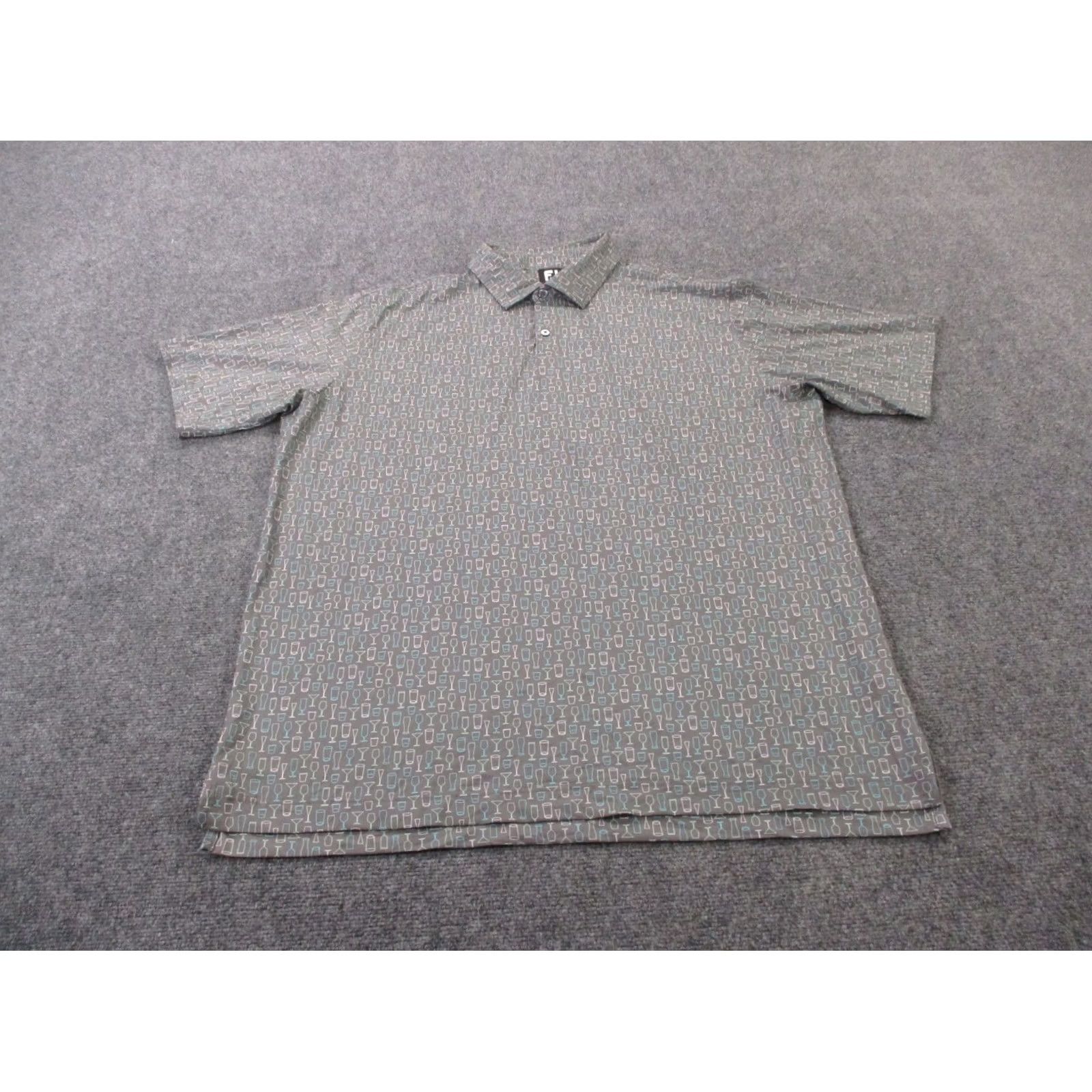 Footjoy FootJoy Polo Shirt Men 2XL Gray All Over Drink Print Golf Performance Stretch Polo Shirt Size US XXL / EU 58 / 5 - 2 Thumbnail