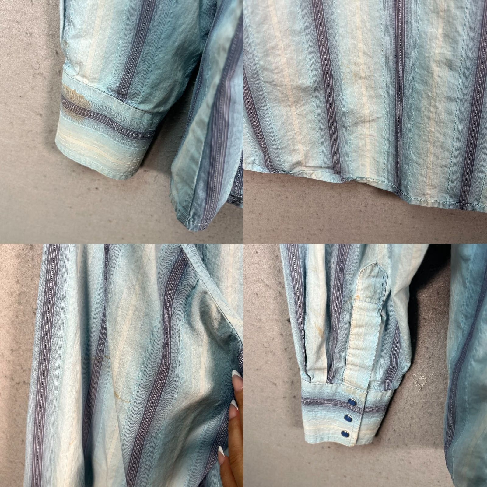 Wrangler Wrangler Mens Large Western Striped Long-Sleeve Shirt Blue & White Snap Button Shirt Mens L Blue Striped Western Wrangler Shirt Size US L / EU 52-54 / 3 - 8 Thumbnail