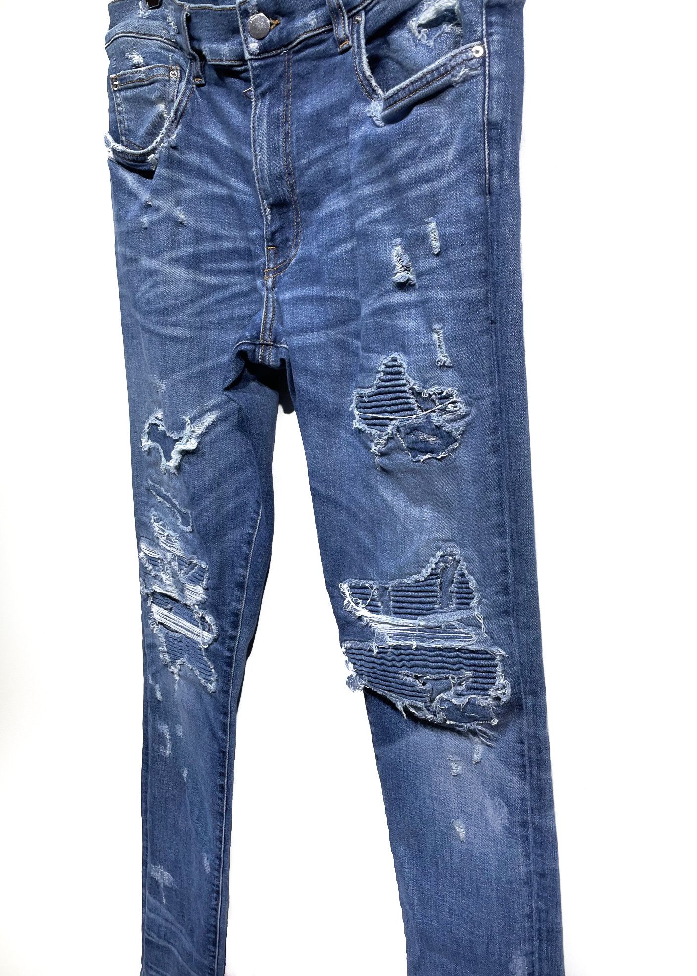 Amiri Amiri Blue Distressed MX1 Biker Jeans Size US 33 - 2 Thumbnail