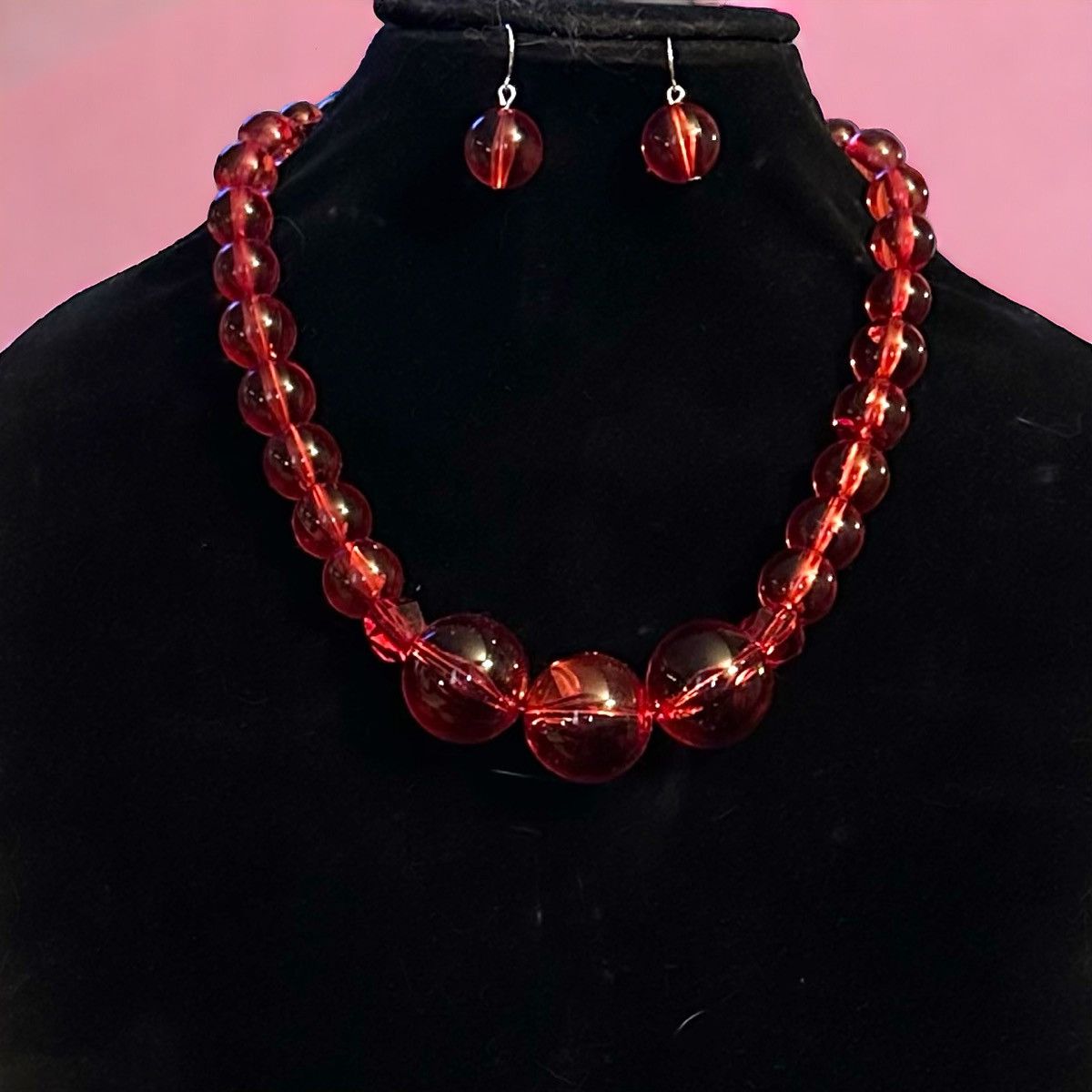Other Chunky red bead necklace and earrings set Size ONE SIZE - 1 Thumbnail