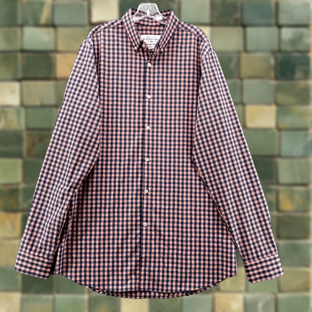 Mizzen+Main Mizzen+Main Shirt Men's X-Large Trim Fit Pink Black Gingham Leeward Collection - Button-Up Shirt Mens Slim Fit USA 90s Classic Western Business Casual Size US XL / EU 56 / 4 - 1 Thumbnail