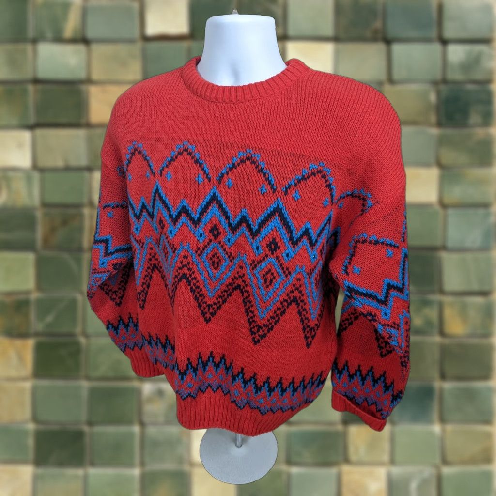 Vintage VINTAGE The Boston Sweater Red Men's Crewneck Pullover Thick Fair Isle Crewneck Christmas 90s Winter Nordic Wool/Cotton Heavyweight Relaxed Size M/S8C Size US M / EU 48-50 / 2 - 1 Thumbnail
