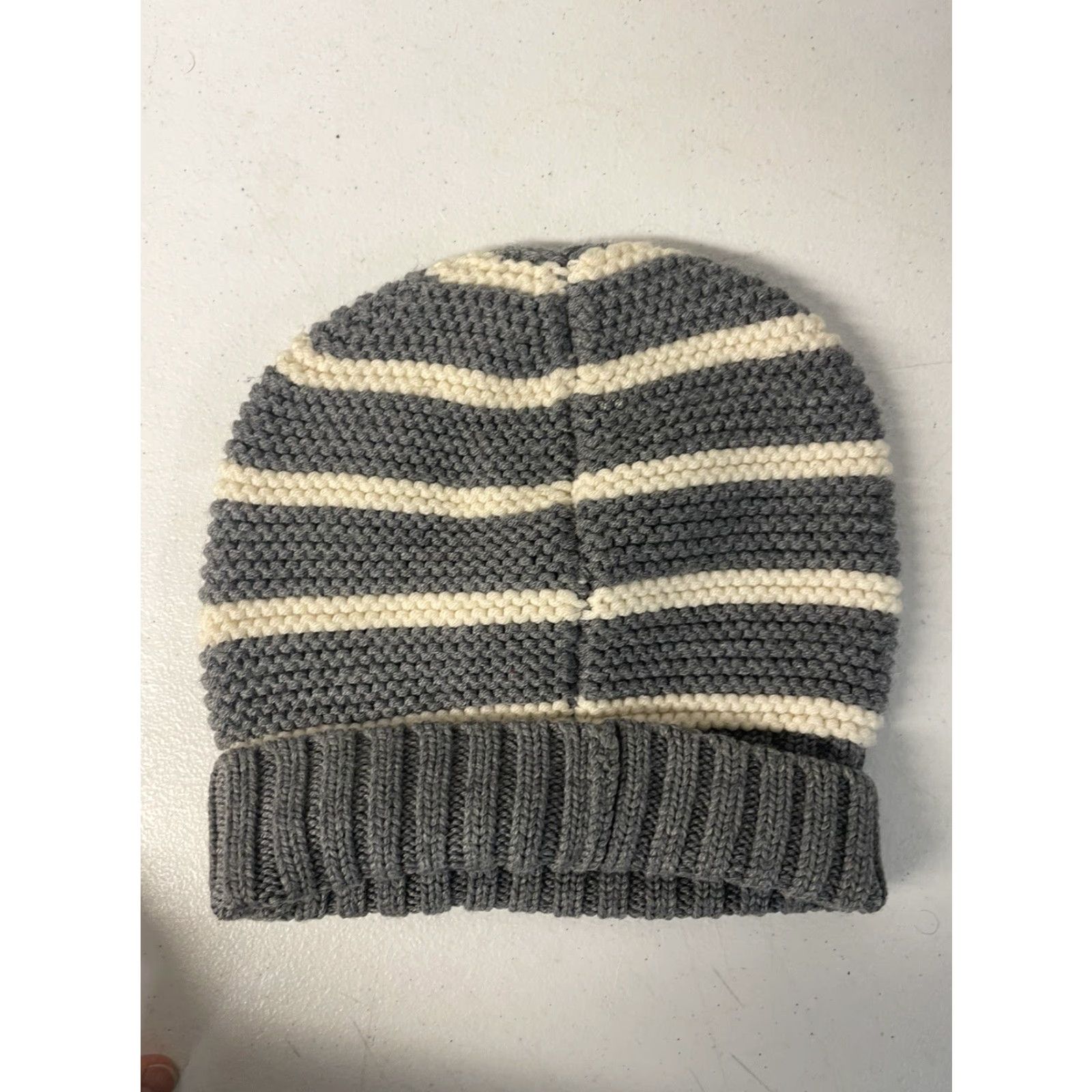 Lululemon Lululemon Beanie Hat Striped Knit Gray/Ivory O/S Women One Size Logo Knit Beanie Size ONE SIZE - 2 Thumbnail