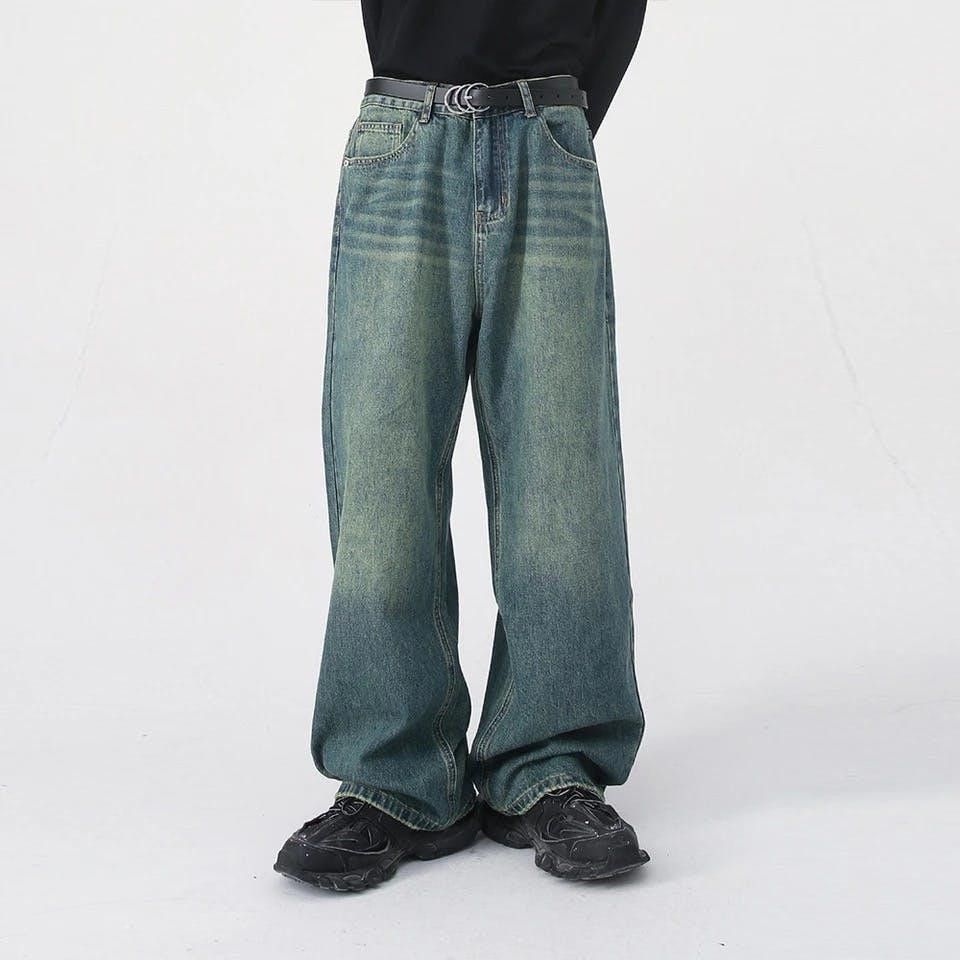 image of Baggy Wash Wide Leg Denim Jeans in Blue, Men's (Size 30)