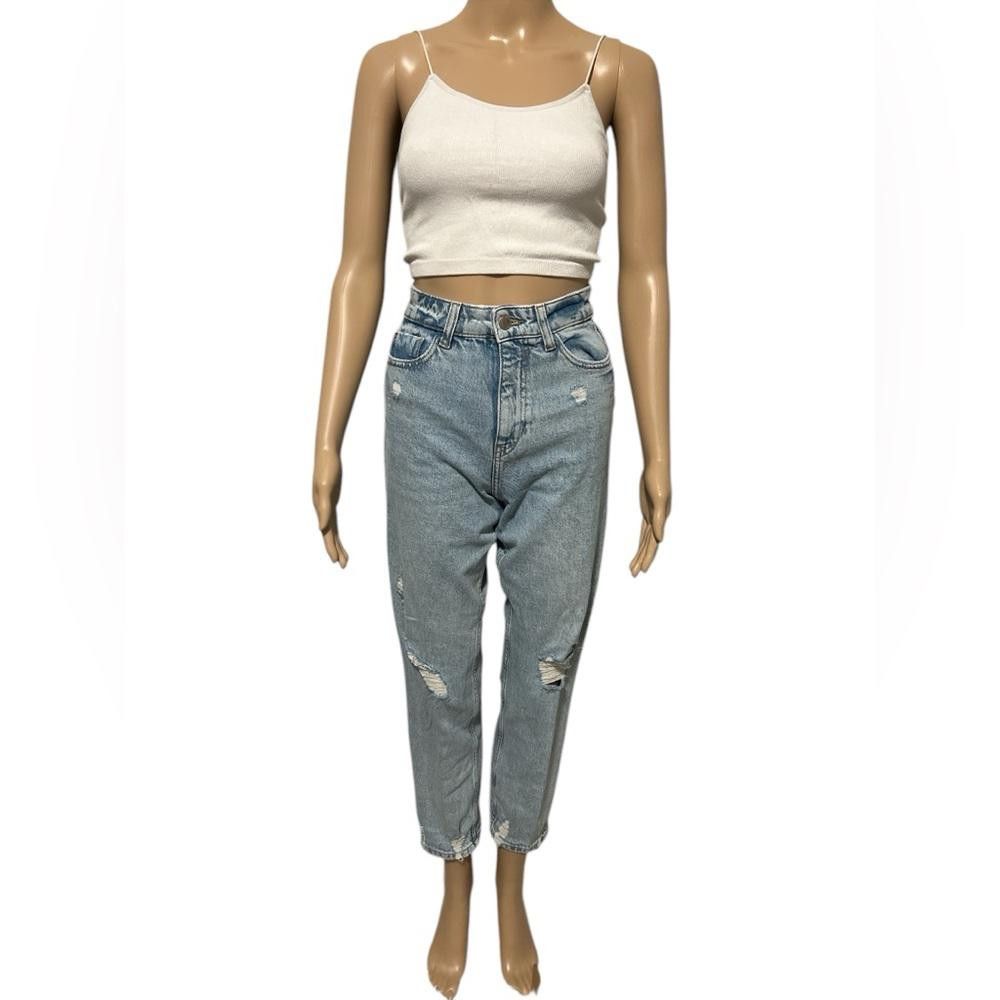 Zara ZARA high rise light washed straight cut tattered denim Size 25" / US 0 / IT 36 - 1 Thumbnail