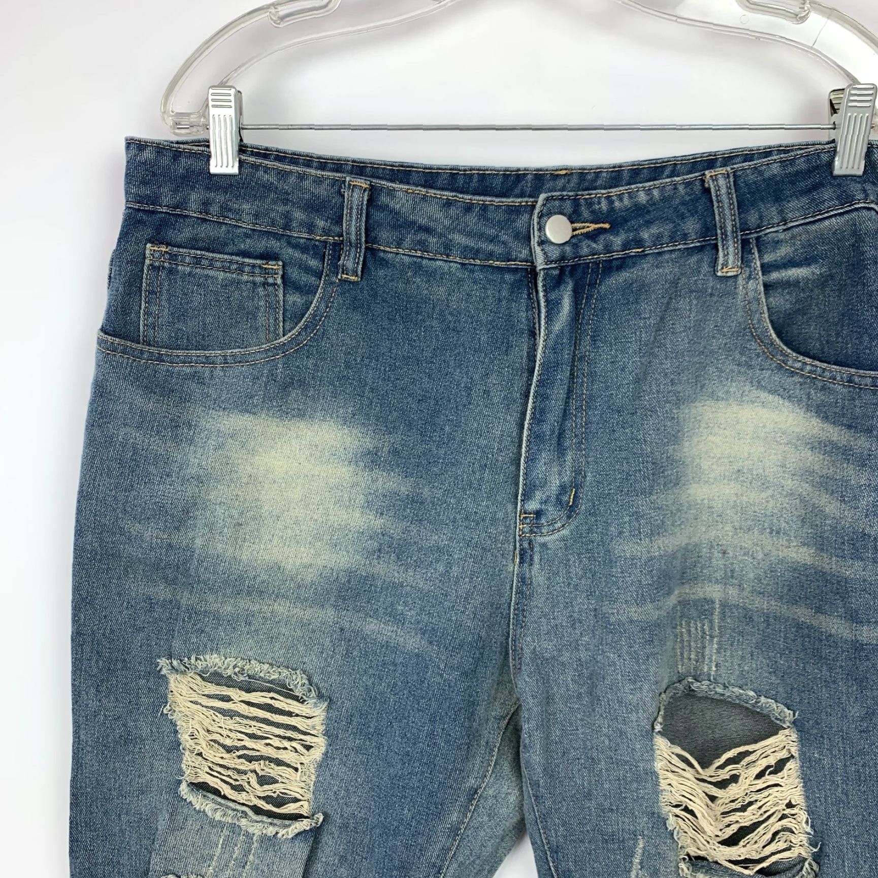 Shein G&J Destroyed Ripped Blue Jeans Size 38 Jeans Men Cotton Blend Denim 30 In Inseam Regular Stretch 85% Cotton 15% Polyester Blue Size US 38 / EU 54 - 3 Thumbnail