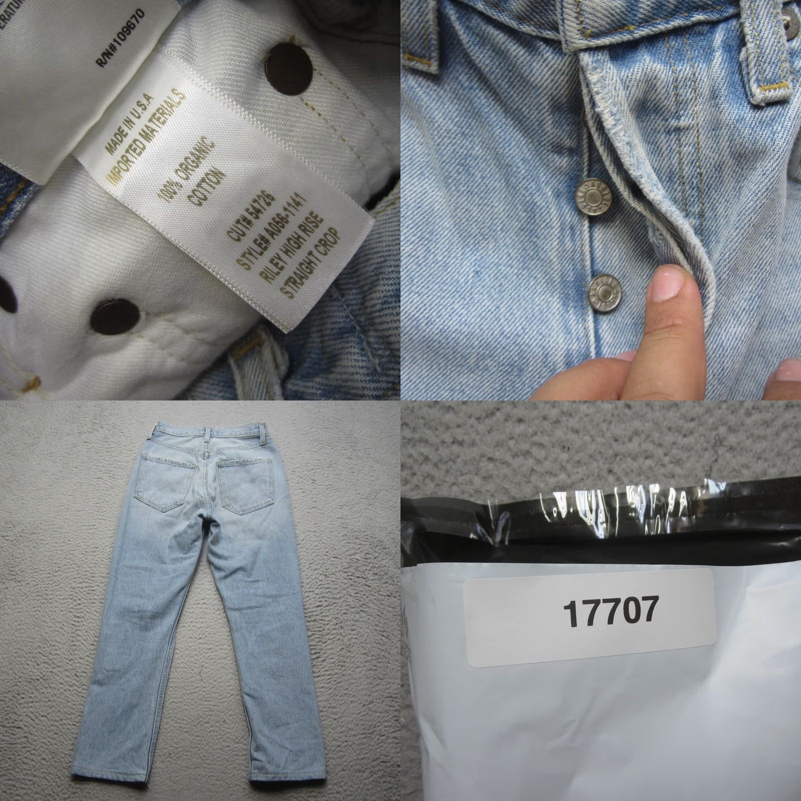 Agolde AGOLDE Riley High Rise Jeans Womens 23 Blue Distressed Straight Crop Denim USA Size 40" / US 18 - 9 Thumbnail