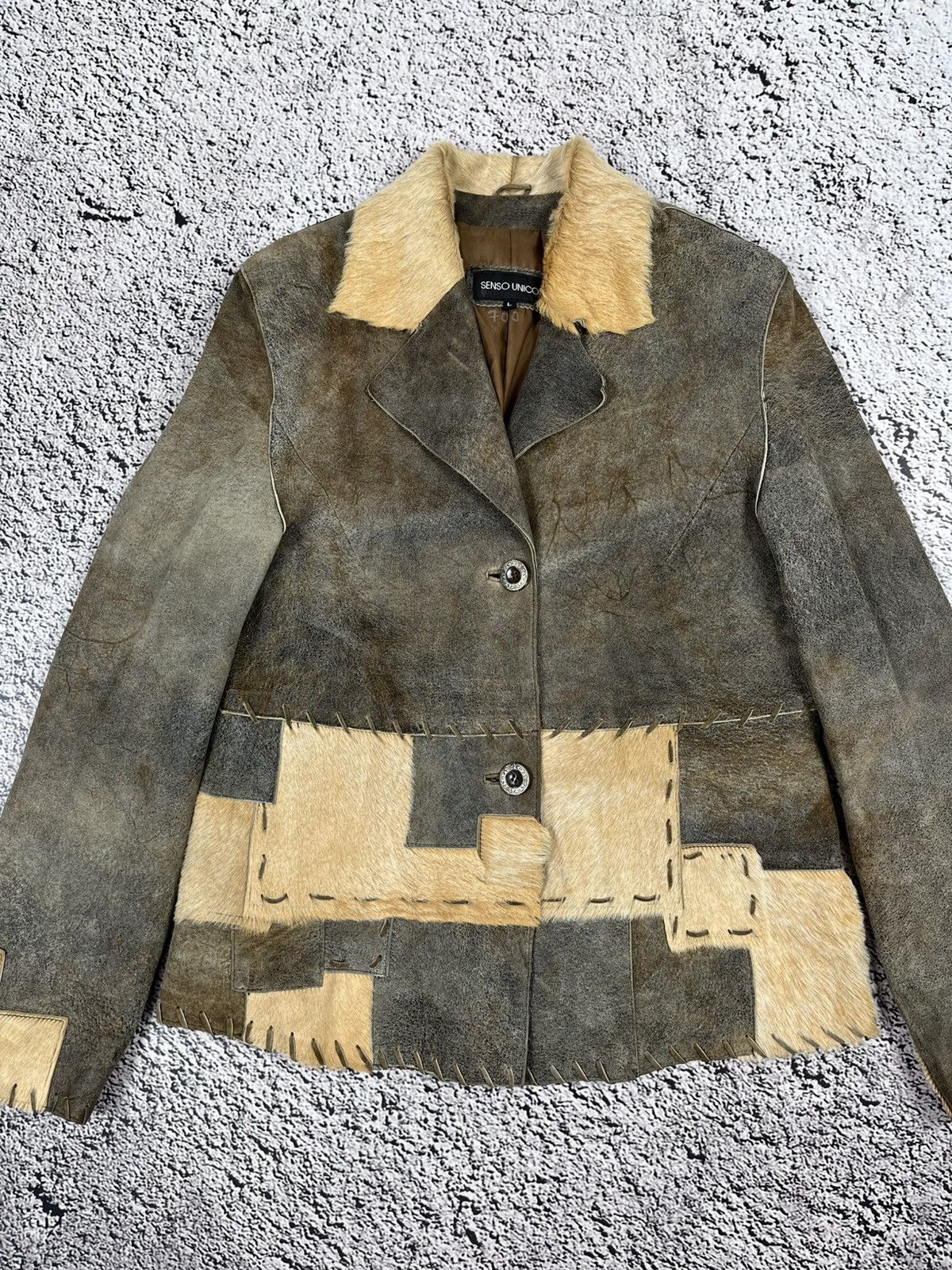 Japanese Brand Vintage Patchwork Suede Cowhide Fur Collar Jacket Size L / US 10 / IT 46 - 4 Thumbnail