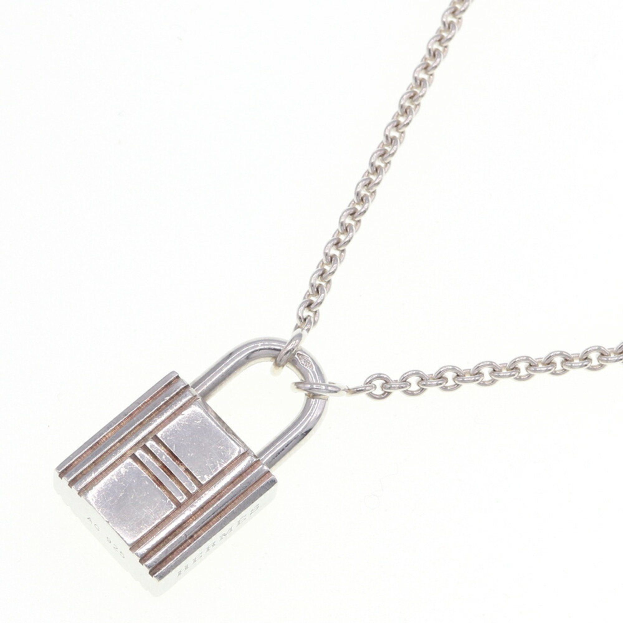 image of Hermes Necklace Cadena Motif Sv Sterling Silver 925 Pendant Choker Kadena Padlock Hermes, Women's