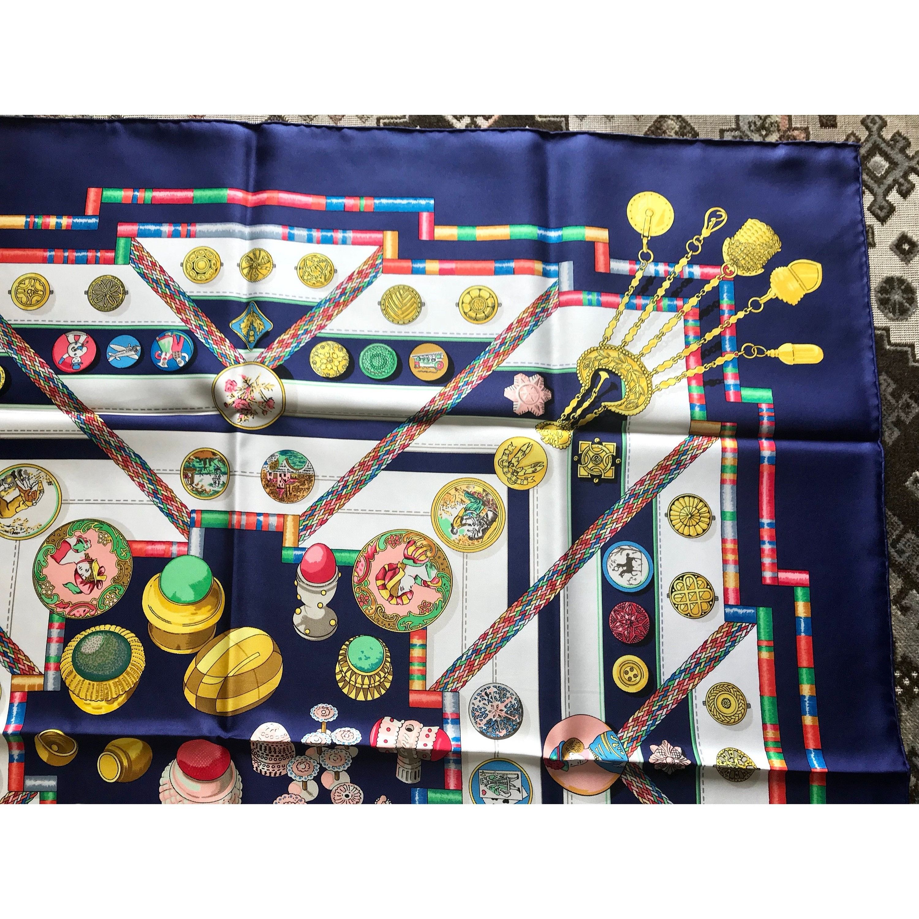 Hermes Vintage HERMES Carre navy silk scarf with yellow, pink, gree Size ONE SIZE - 4 Thumbnail