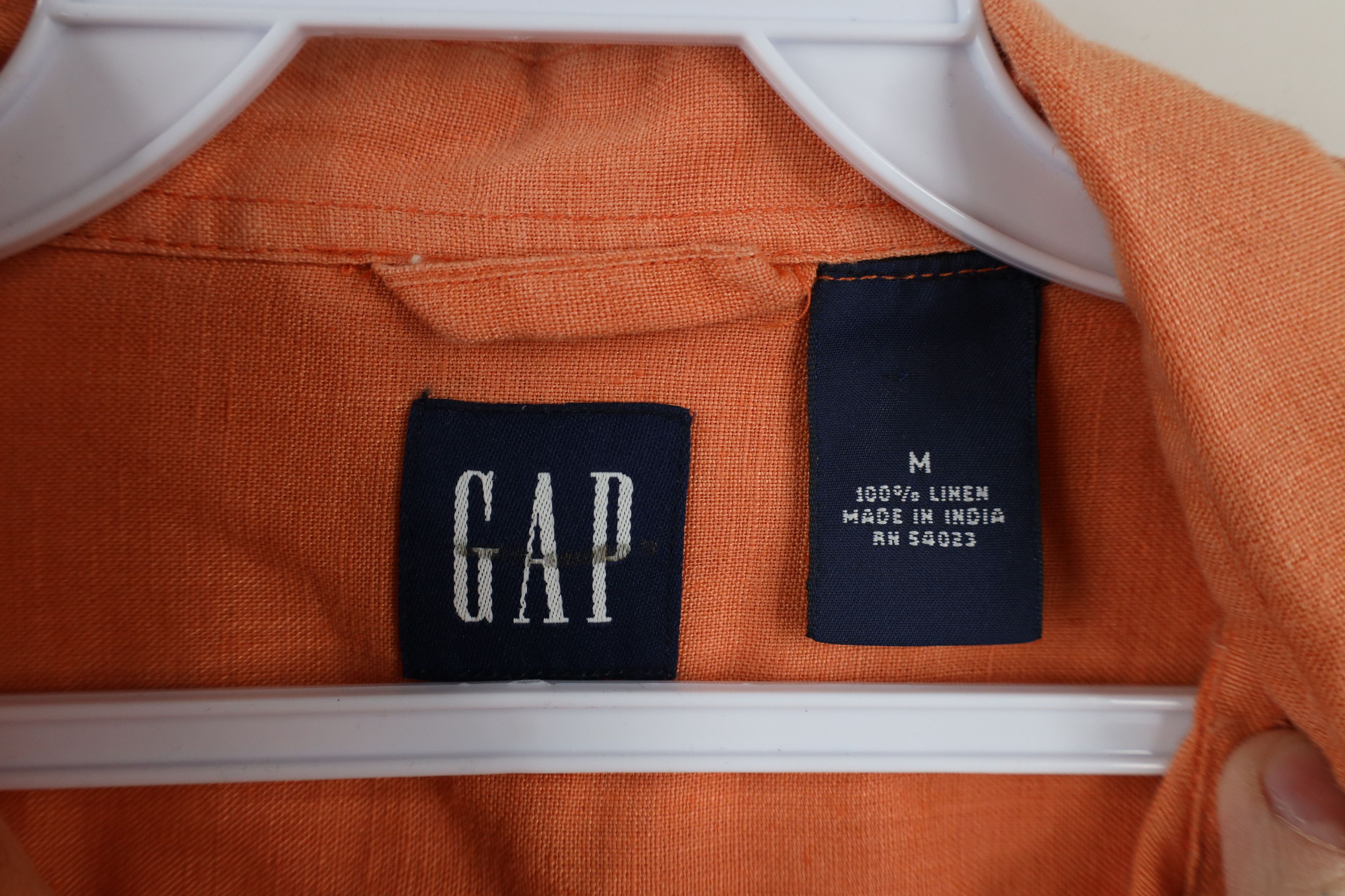 Gap × Vintage Vintage 90s Gap Faded Linen Collared Button Shirt Orange Size US M / EU 48-50 / 2 - 7 Thumbnail