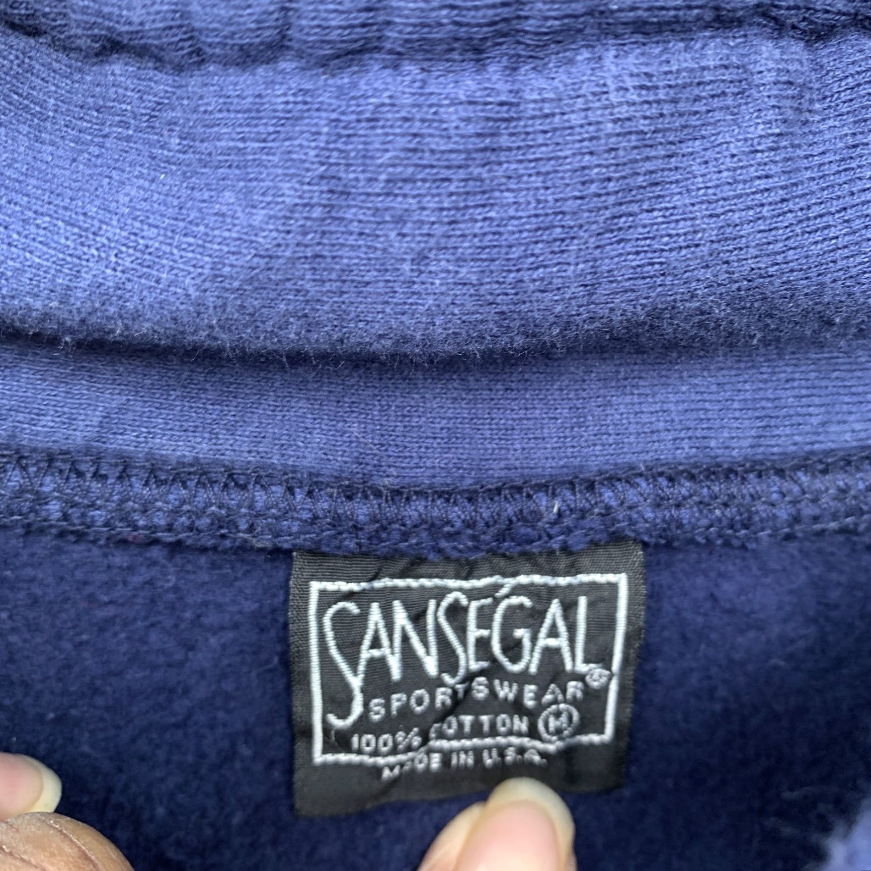 SANSEGAL Sweatshirt Navy Blue Long Sleeve M USA Jackson Hole Wyoming Crew Neck 100% Cotton Mens Sweatshirt 90s? (avoid adding false decade)