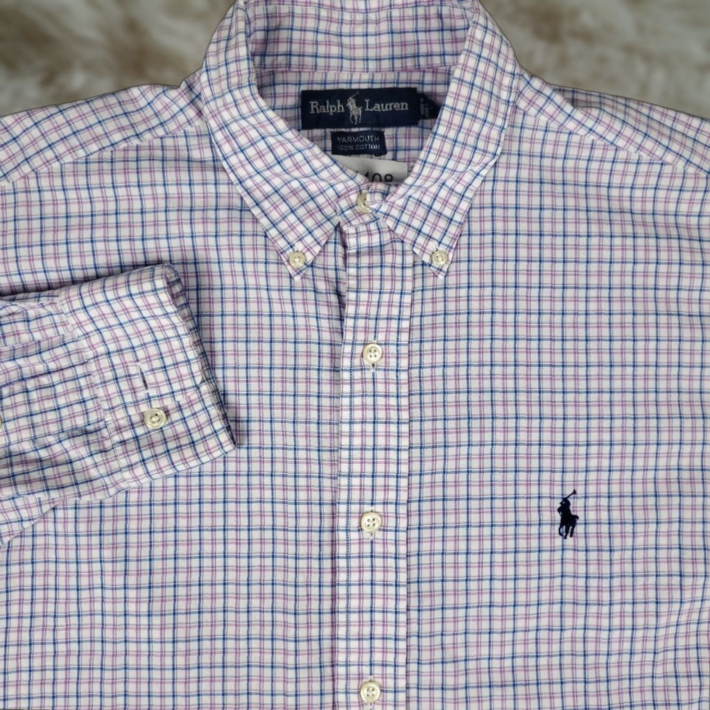 Ralph Lauren Ralph Lauren Shirt Mens 16 Purple Blue Plaid Pony Dress Button Up Long Sleeve Shirt Size 42R - 1 Thumbnail