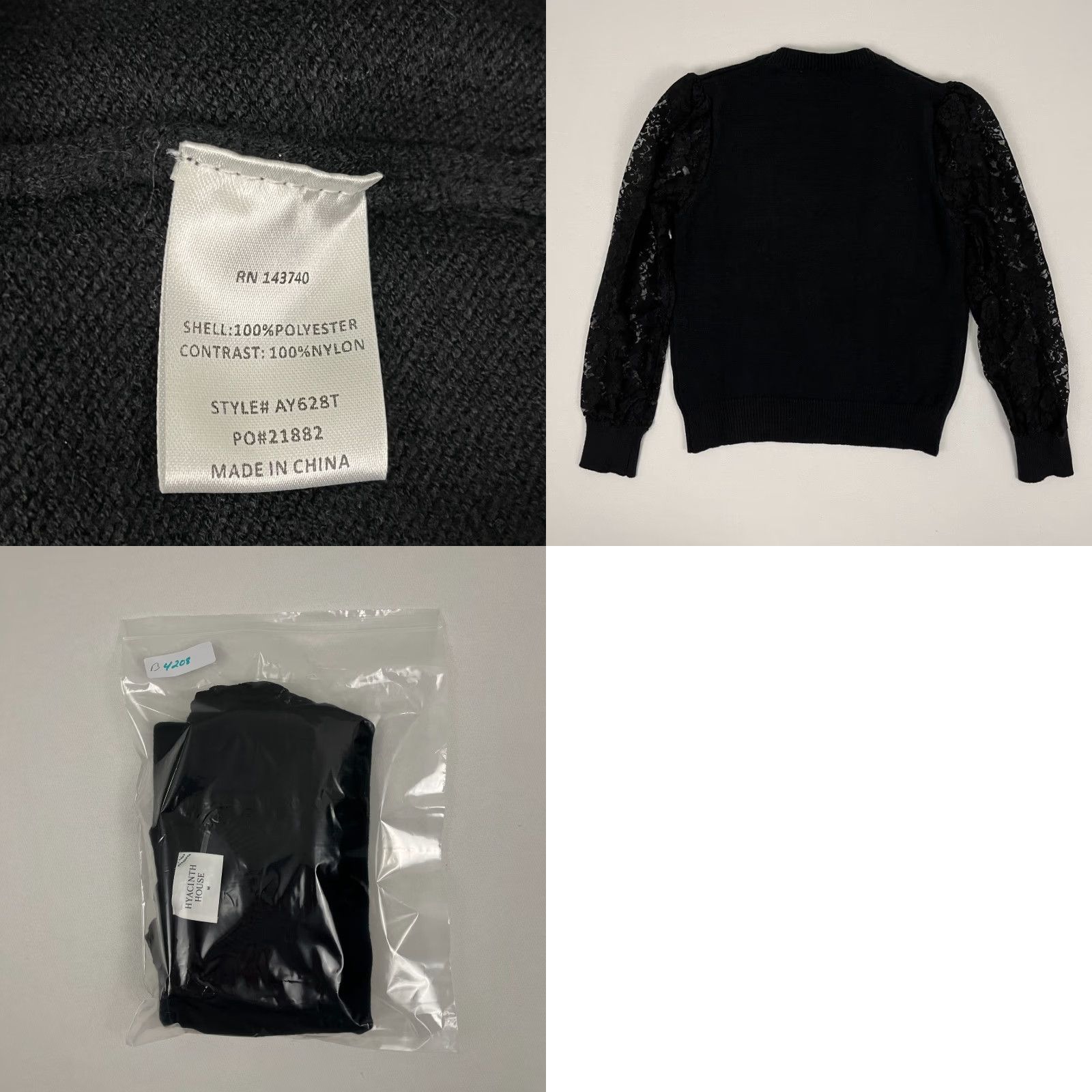 Vintage Hyacinth House Londyn Lace Sweater Women M Black Crewneck Pullover Knit Regular Long Sleeve Casual Workwear NEW Size M / US 6-8 / IT 42-44 - 8 Thumbnail
