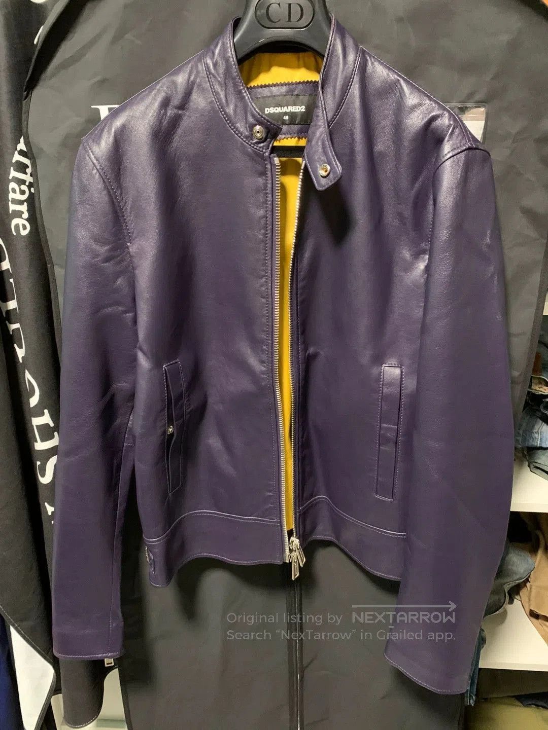 purple dsquared2 leather jacket size 48.