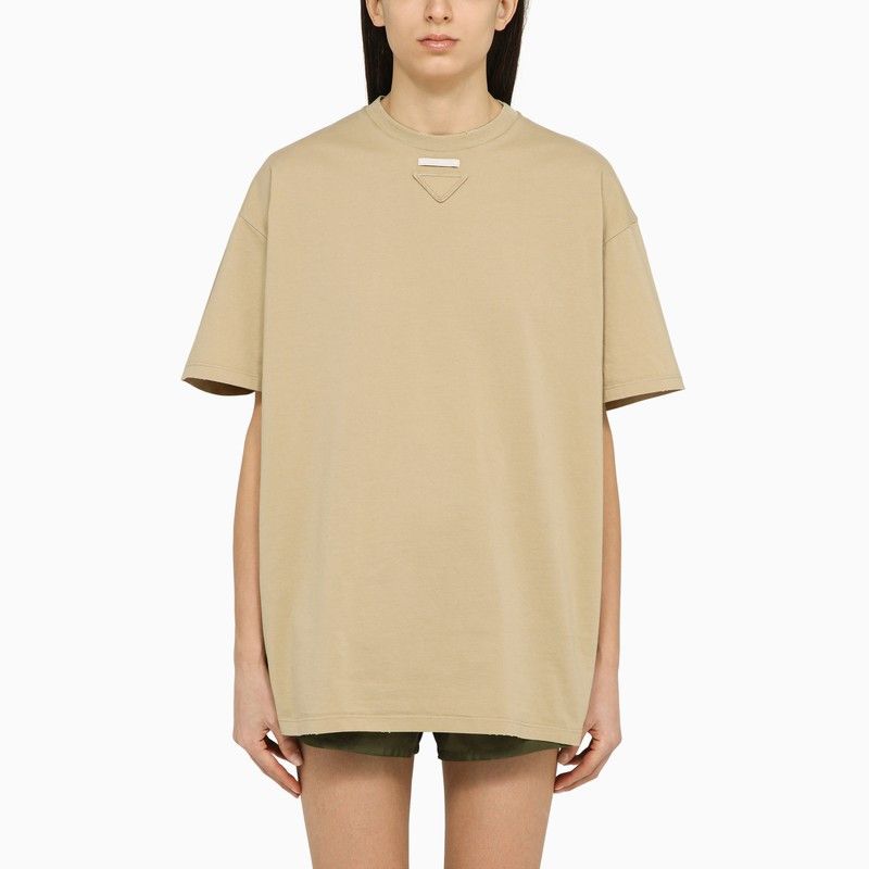 Image of Prada Rope-Coloured T-Shirt In Cotton Jersey in Beige, Women's (Size XS)