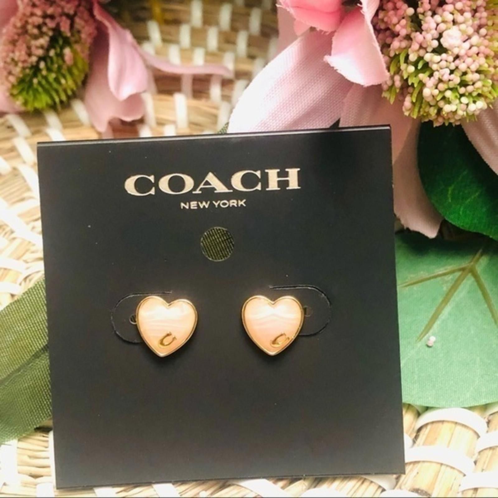 Coach Rose Quartz Heart Stud Earrings NWT